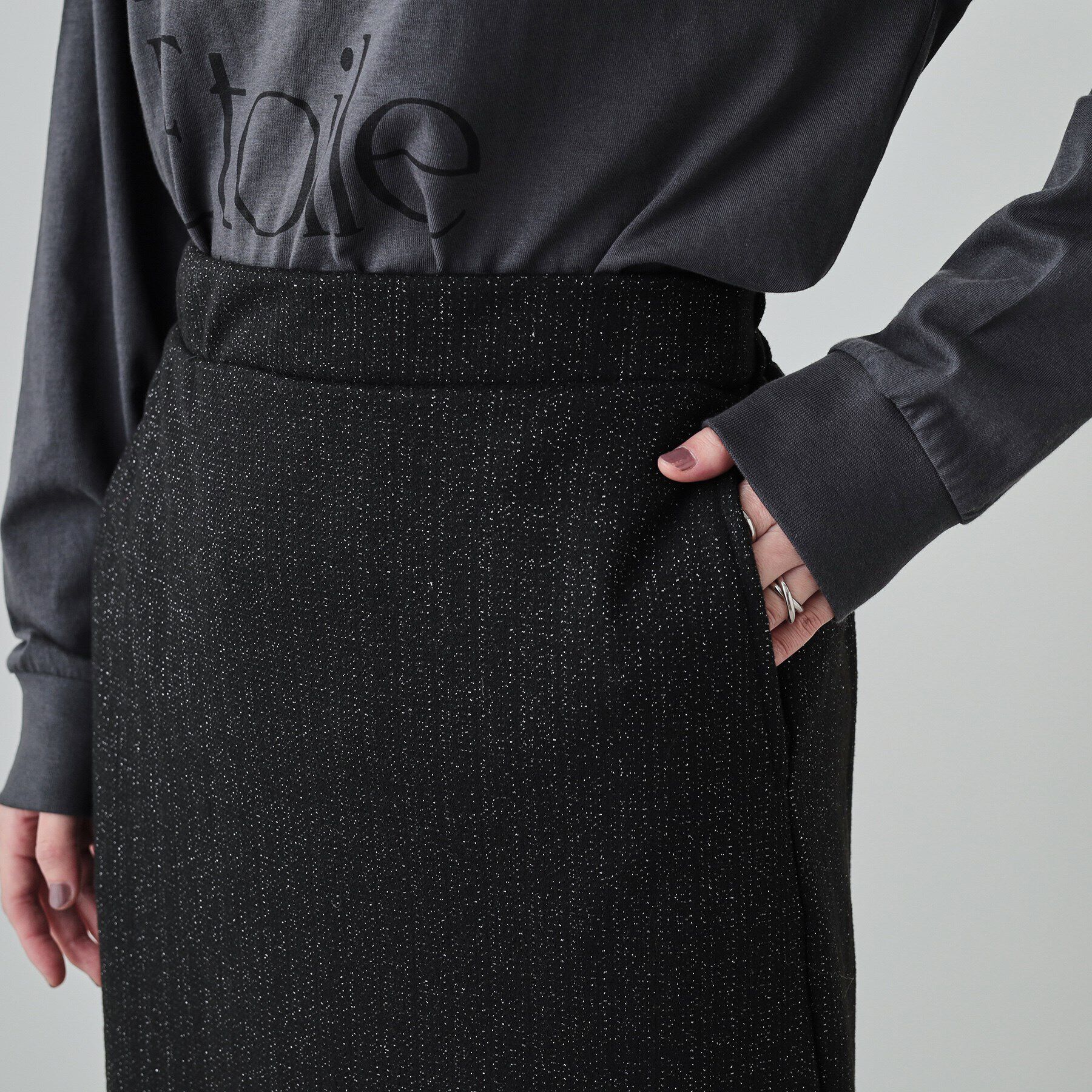 SHOO･LA･RUE「【S-LL】さりげないラメが上品 やわらかナロースカート」|スカート|