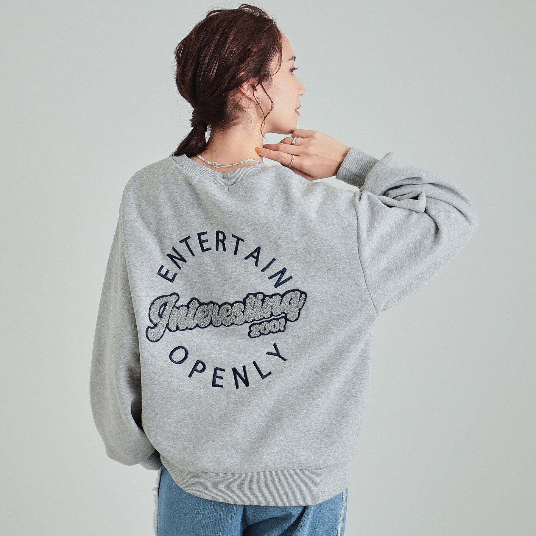 SHOO･LA･RUE「【洗える/S-LL/SHOO WARM】あったか裏起毛 刺繍アソートスウェット」|パーカー|グレー(112)