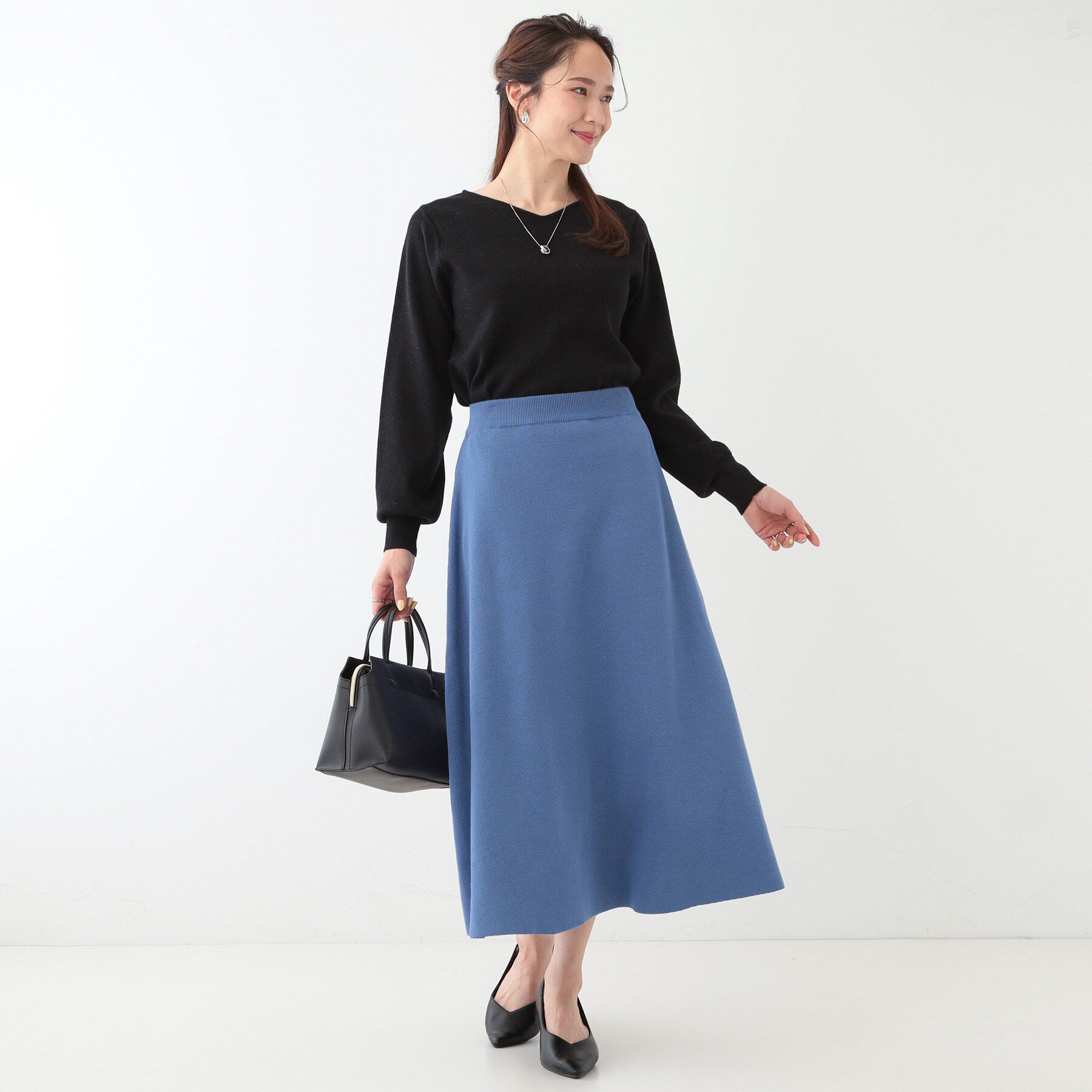 SHOO･LA･RUE「【セットアップ可/S-LL】大人上品に揺れる ニットフレアスカート」|スカート|