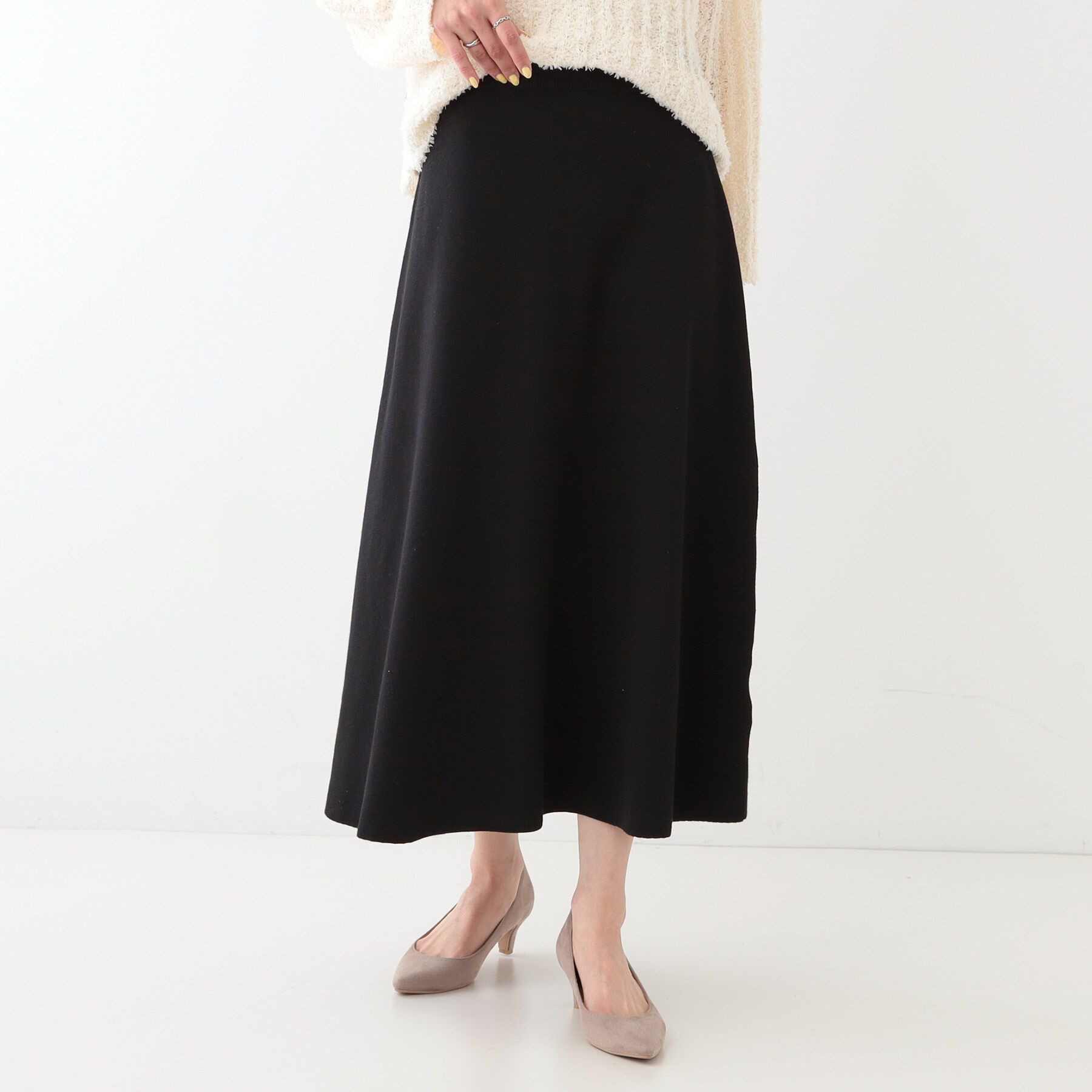 SHOO･LA･RUE「【セットアップ可/S-LL】大人上品に揺れる ニットフレアスカート」|スカート|