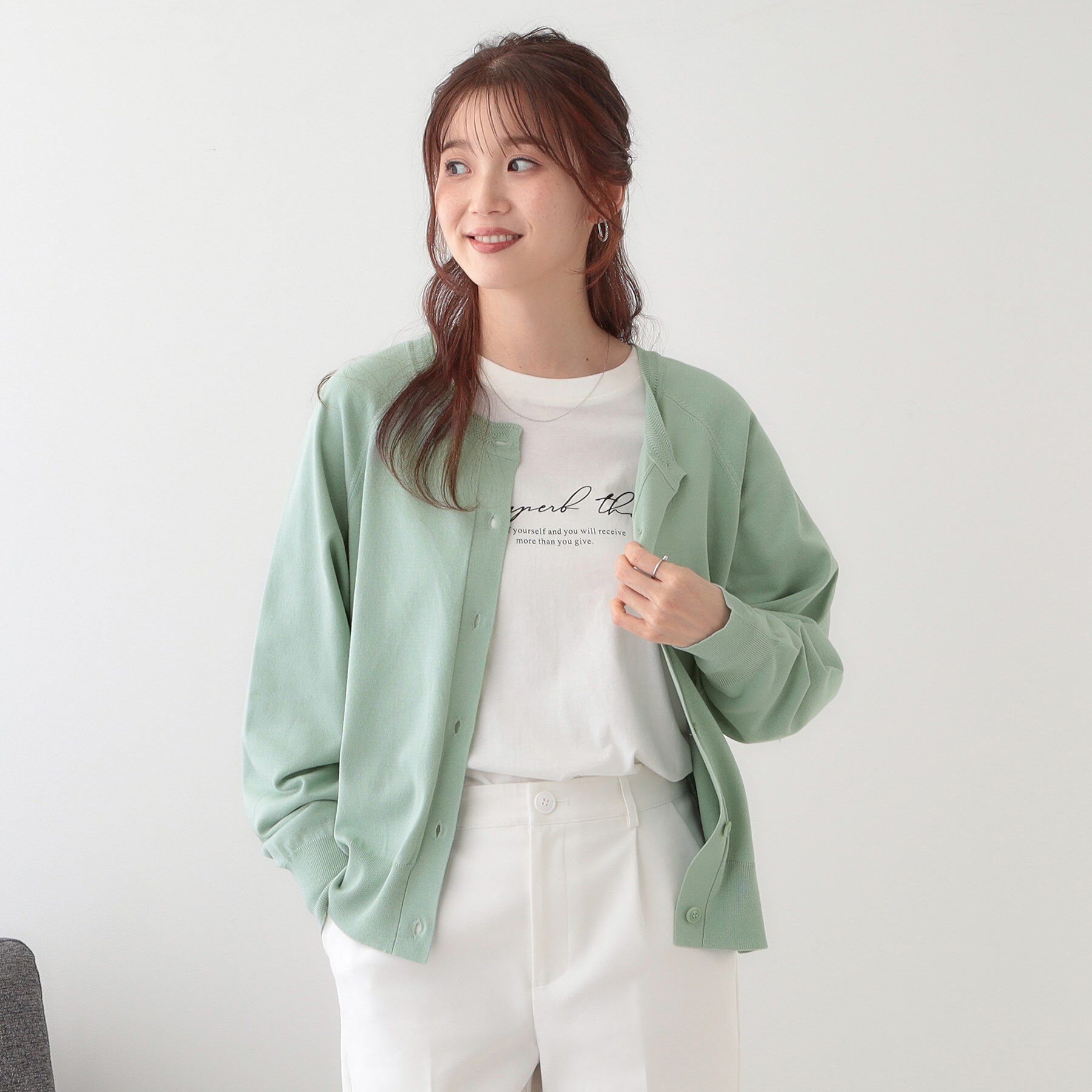 SHOO･LA･RUE「【洗える/S-LL/前後2WAY】クルーネックニットカーディガン」|カーディガン|