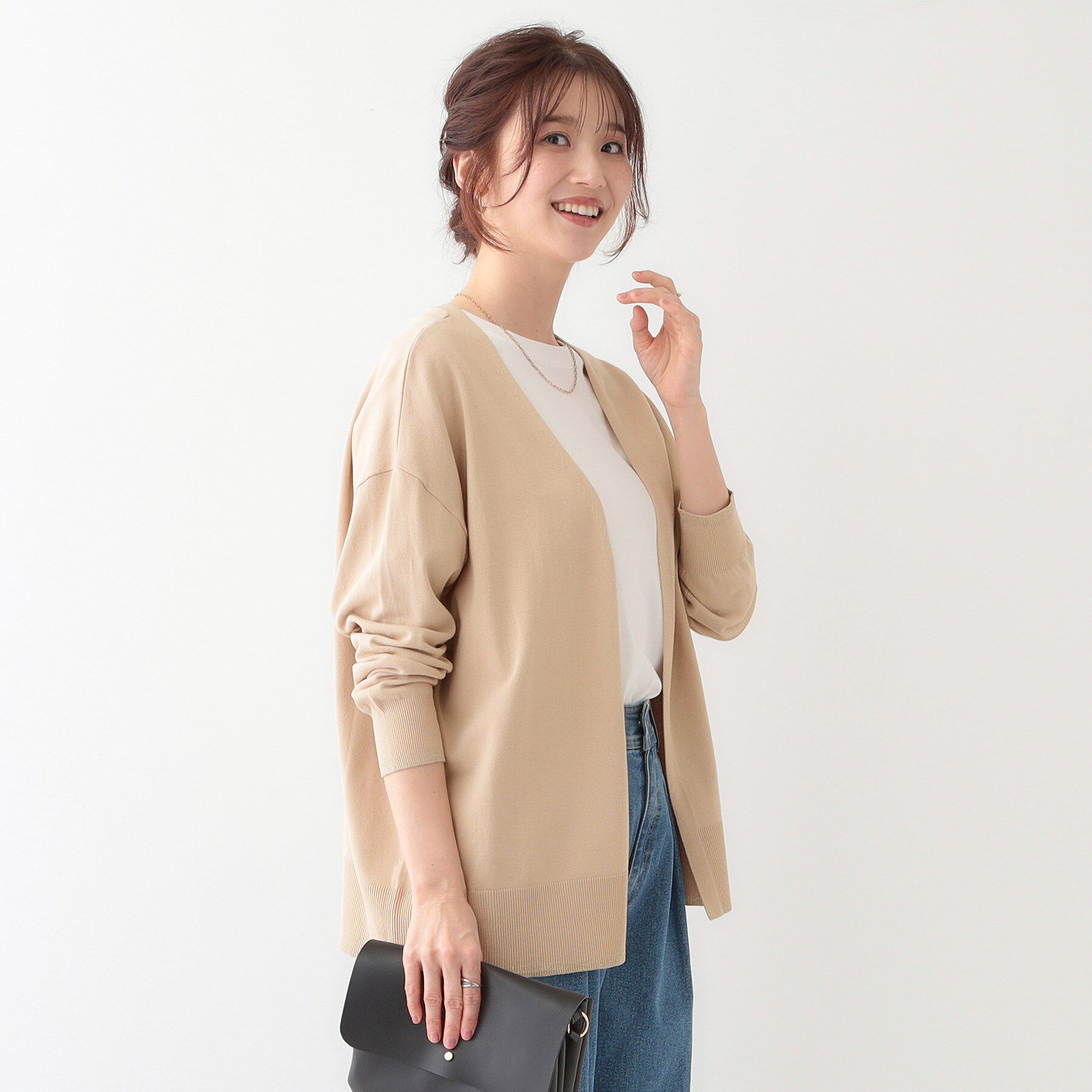 SHOO･LA･RUE「【S-LL】リブのラメが華やかな トッパー ニットカーディガン」|カーディガン|