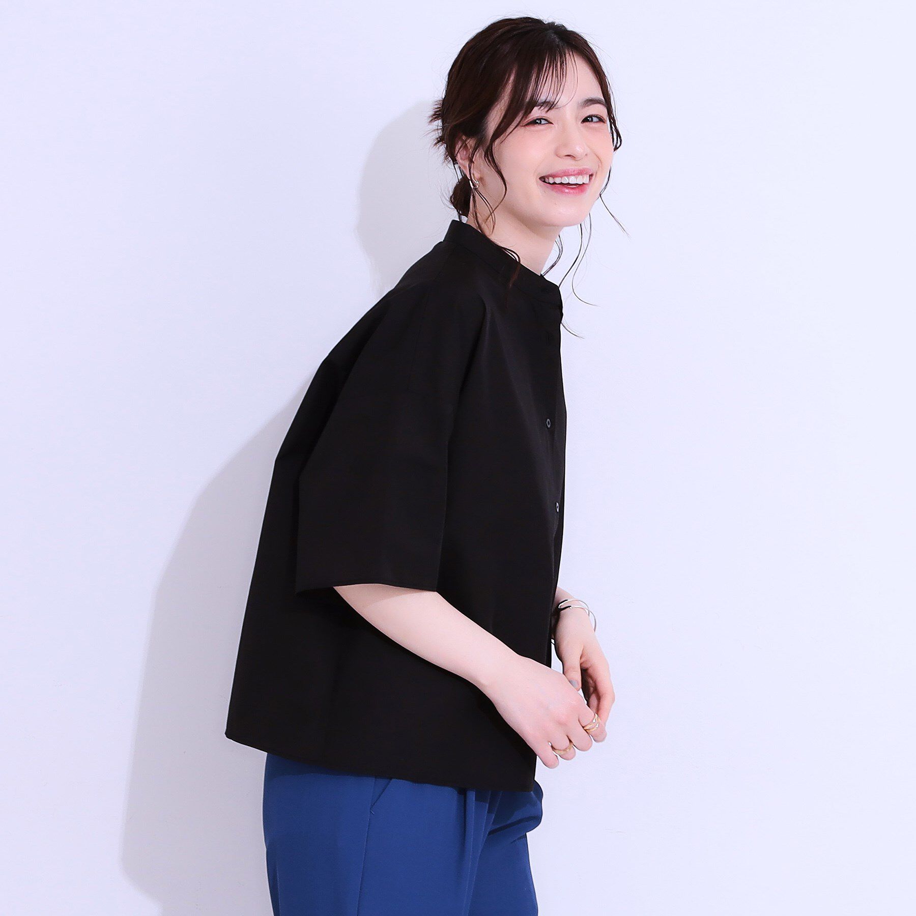 SHOO･LA･RUE「【洗える/5分袖】インせず着られるショートシャツ」|シャツ・ブラウス|