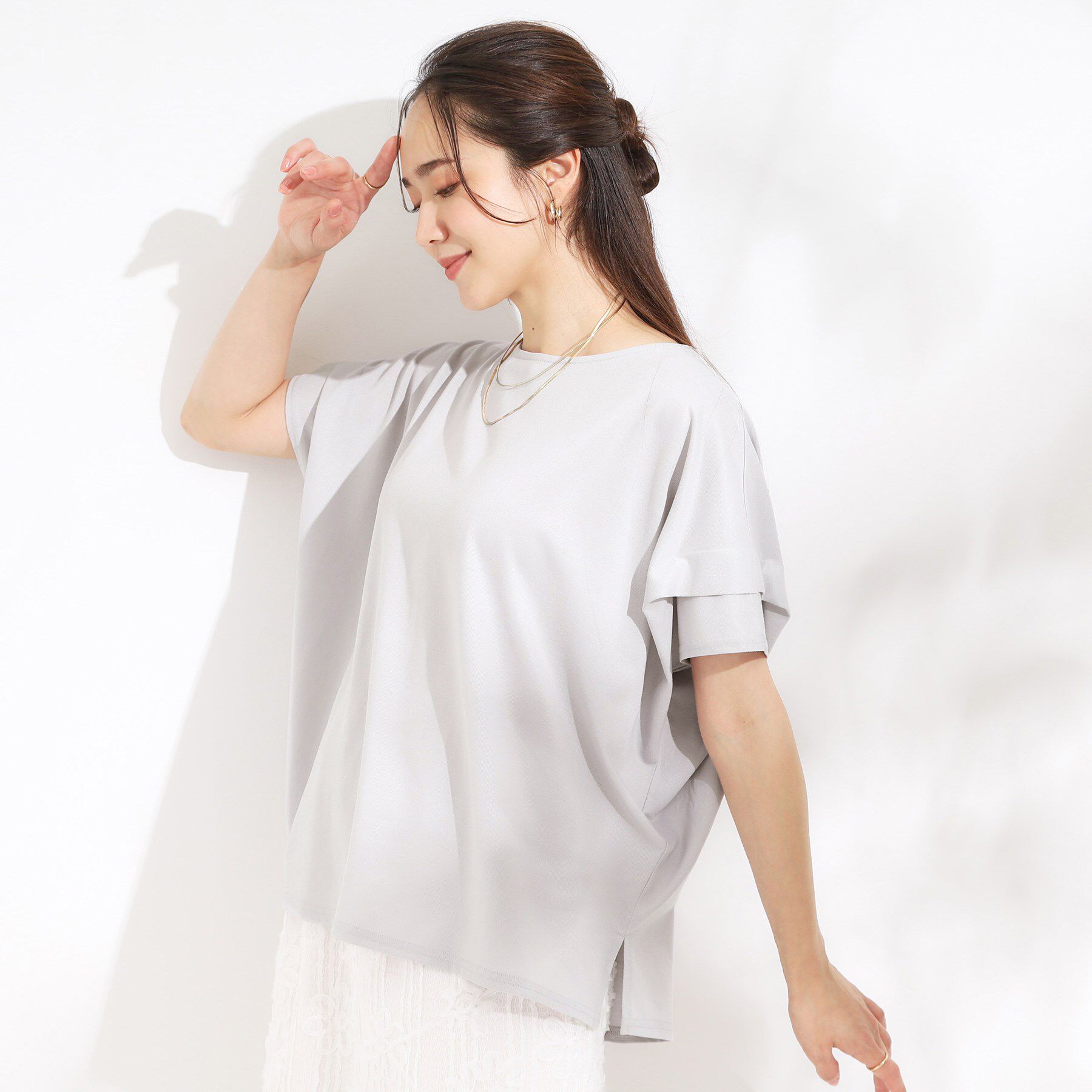 SHOO･LA･RUE「【S-LL/UV/吸水速乾】さらりと着こなす 肩タックゆるトップス」|Tシャツ・カットソー|