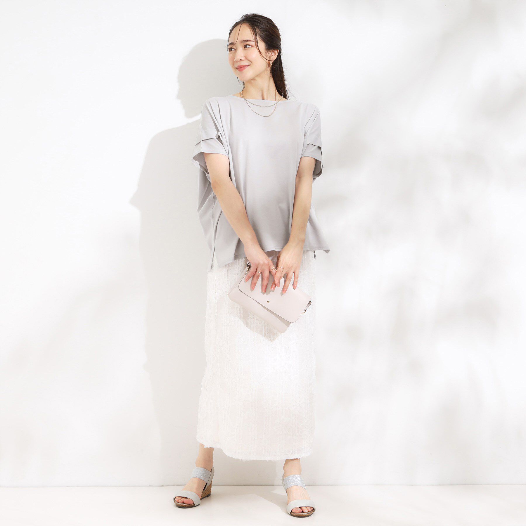 SHOO･LA･RUE「【S-LL/UV/吸水速乾】さらりと着こなす 肩タックゆるトップス」|Tシャツ・カットソー|