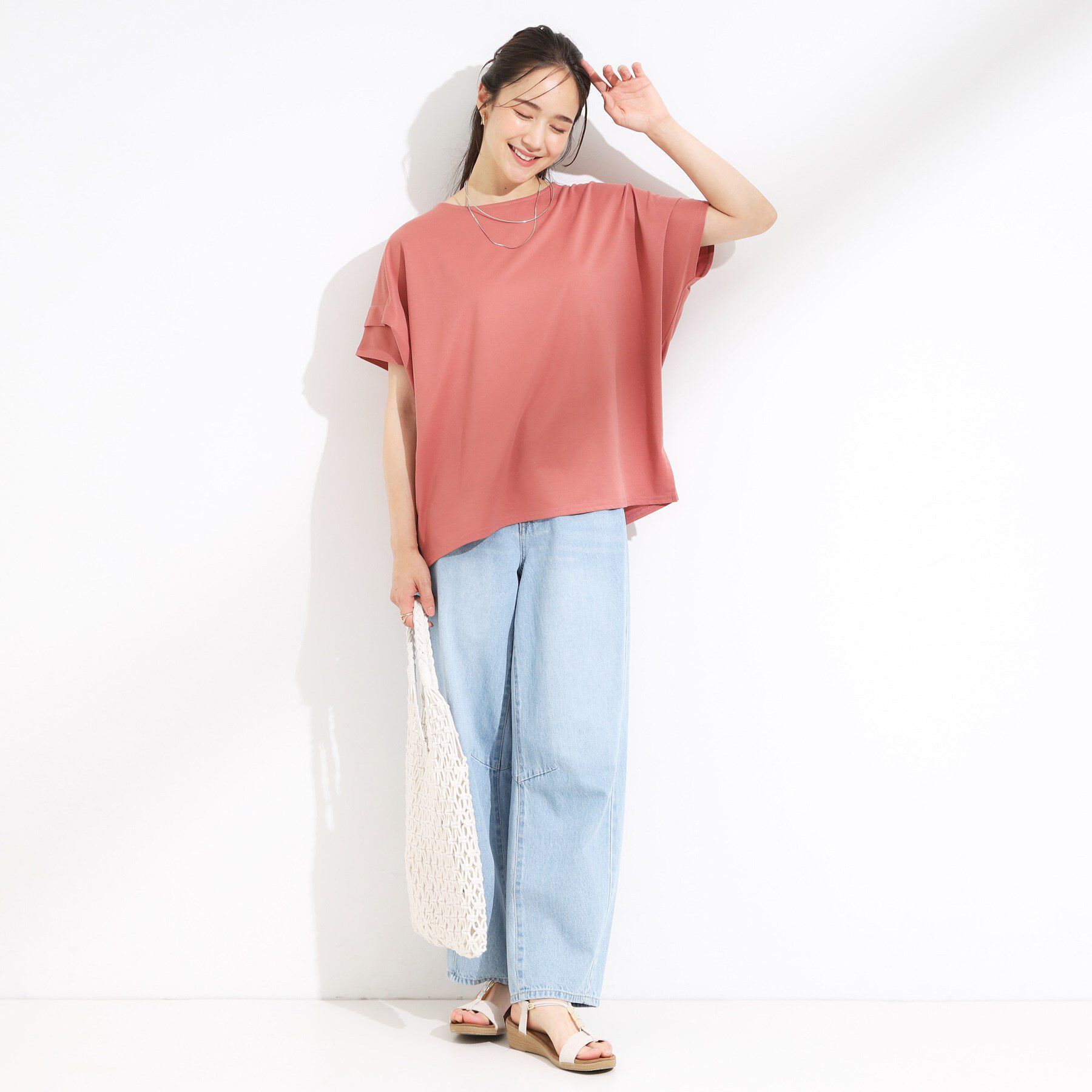 SHOO･LA･RUE「【S-LL/UV/吸水速乾】さらりと着こなす 肩タックゆるトップス」|Tシャツ・カットソー|