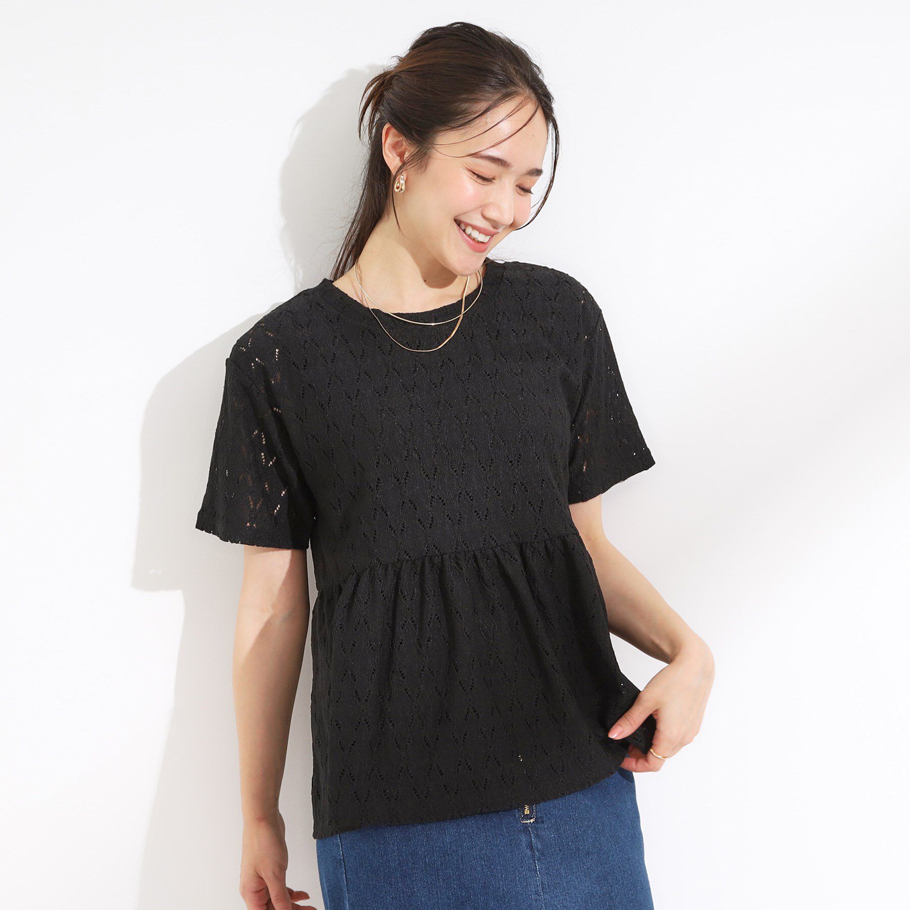 SHOO･LA･RUE「【S-LL】インせず決まる レースペプラムトップス」|Tシャツ・カットソー|