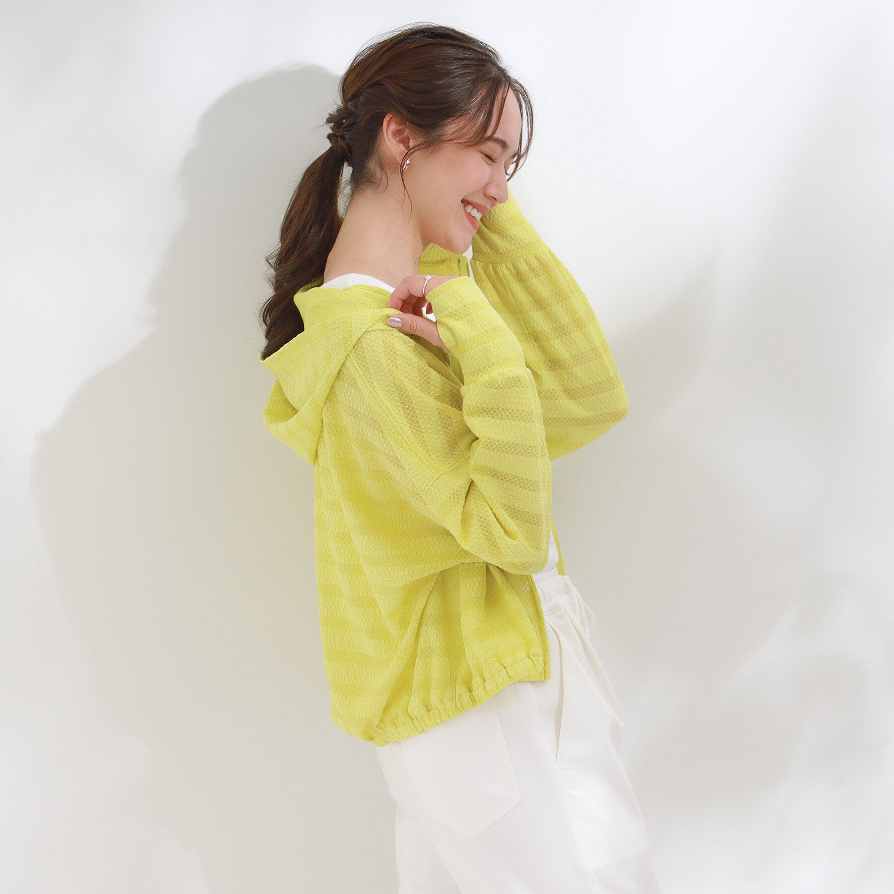 SHOO･LA･RUE「【UV/水陸両用】手の甲まで隠れる レースボーダー ラッシュガードパーカ」|カーディガン|