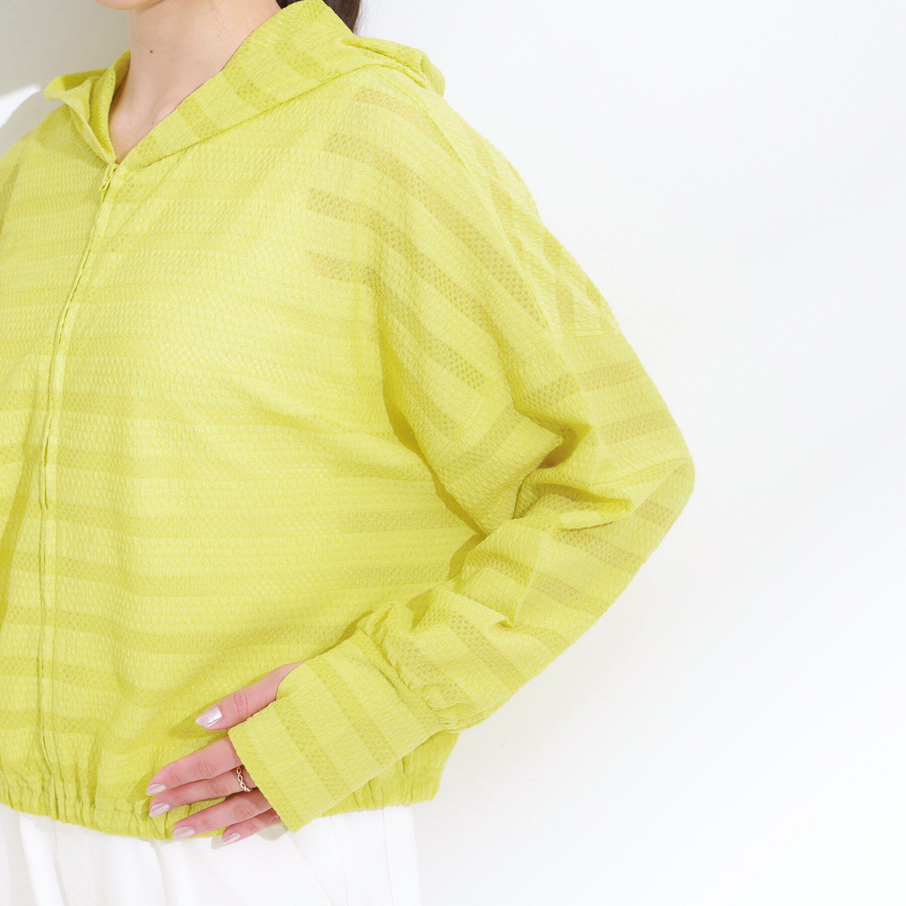 SHOO･LA･RUE「【UV/水陸両用】手の甲まで隠れる レースボーダー ラッシュガードパーカ」|カーディガン|