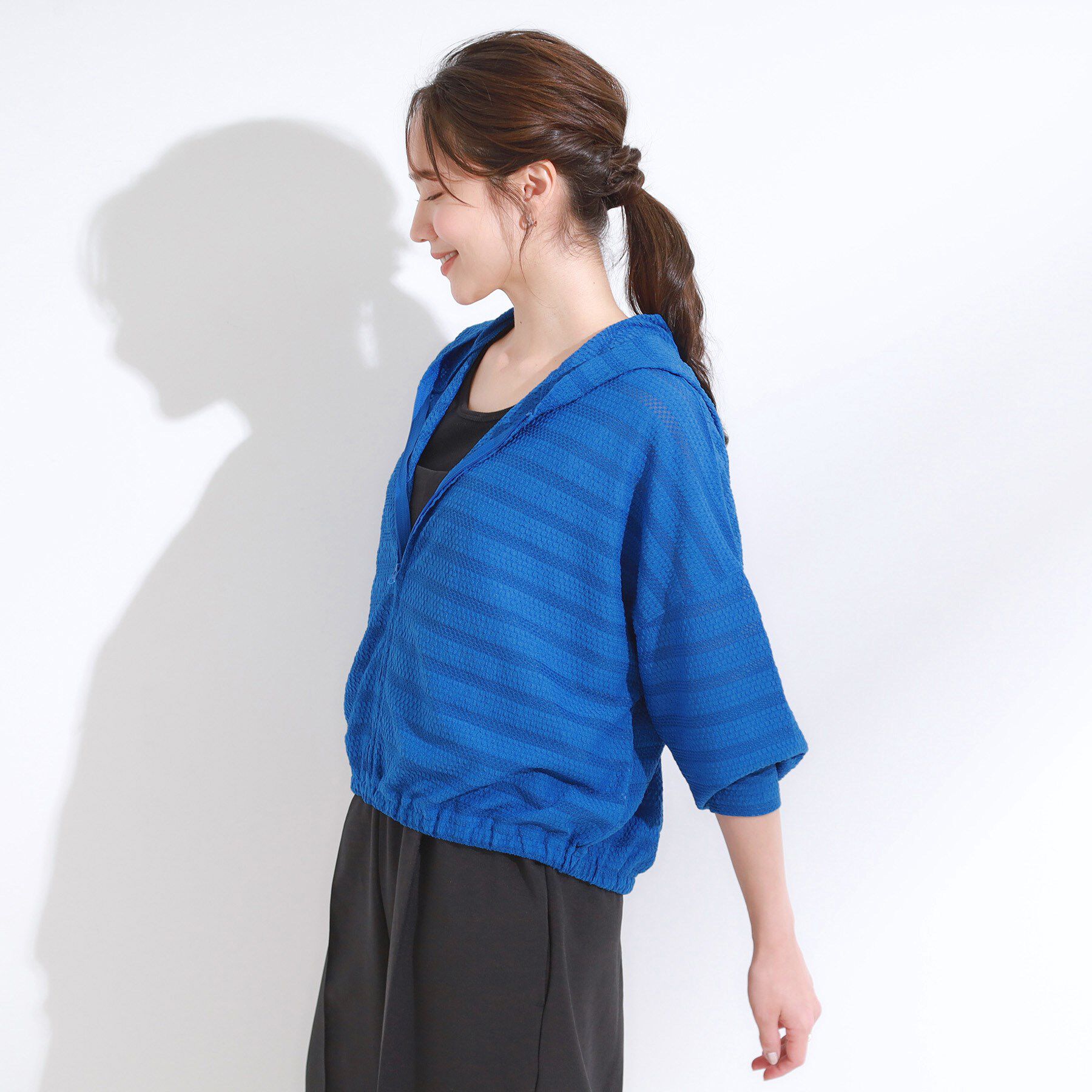 SHOO･LA･RUE「【UV/水陸両用】手の甲まで隠れる レースボーダー ラッシュガードパーカ」|カーディガン|