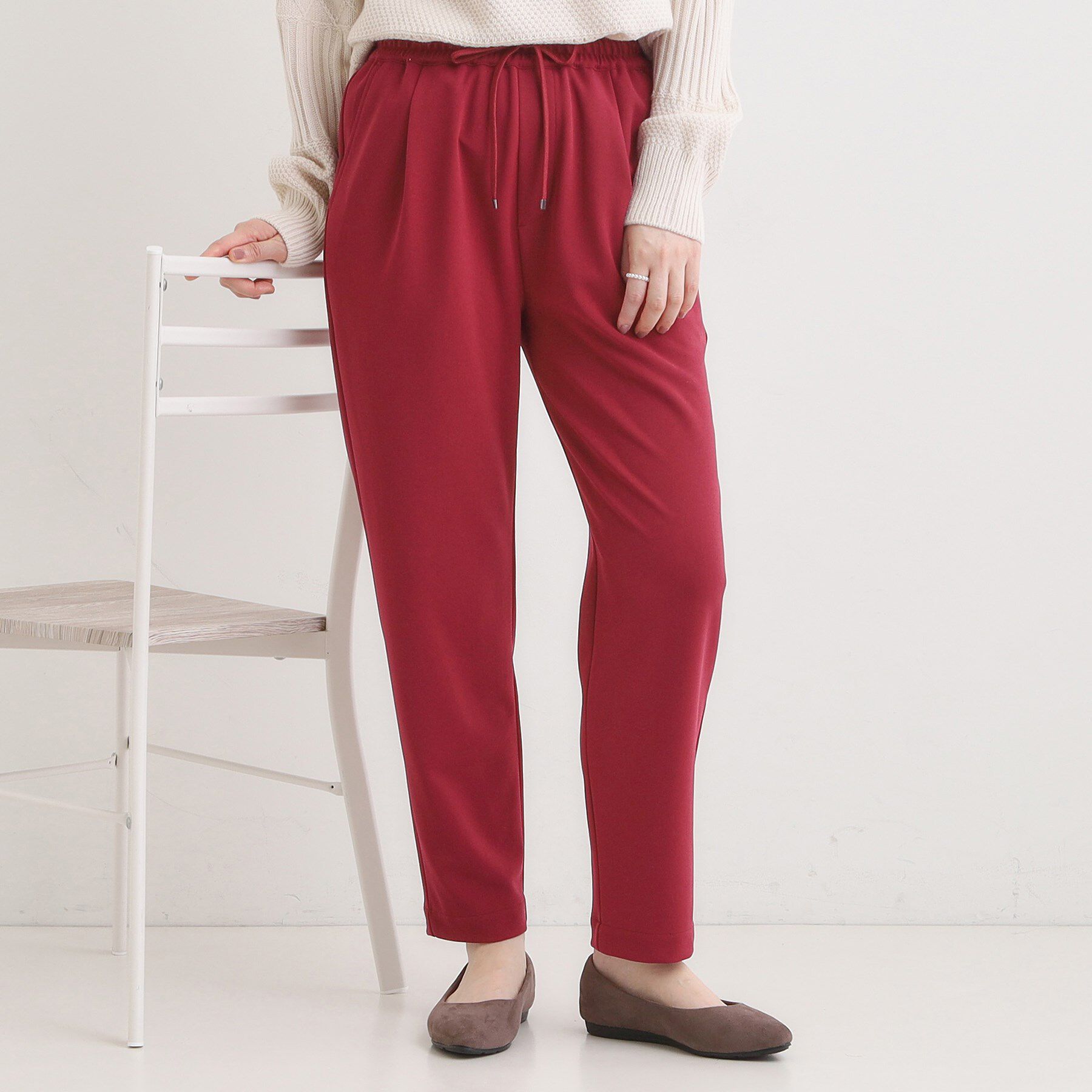 SHOO･LA･RUE「【S-3L/洗濯後しわになりにくい】スマートに見える イージーテーパードパンツ【CIRCRIC】」|その他|レッド(062)