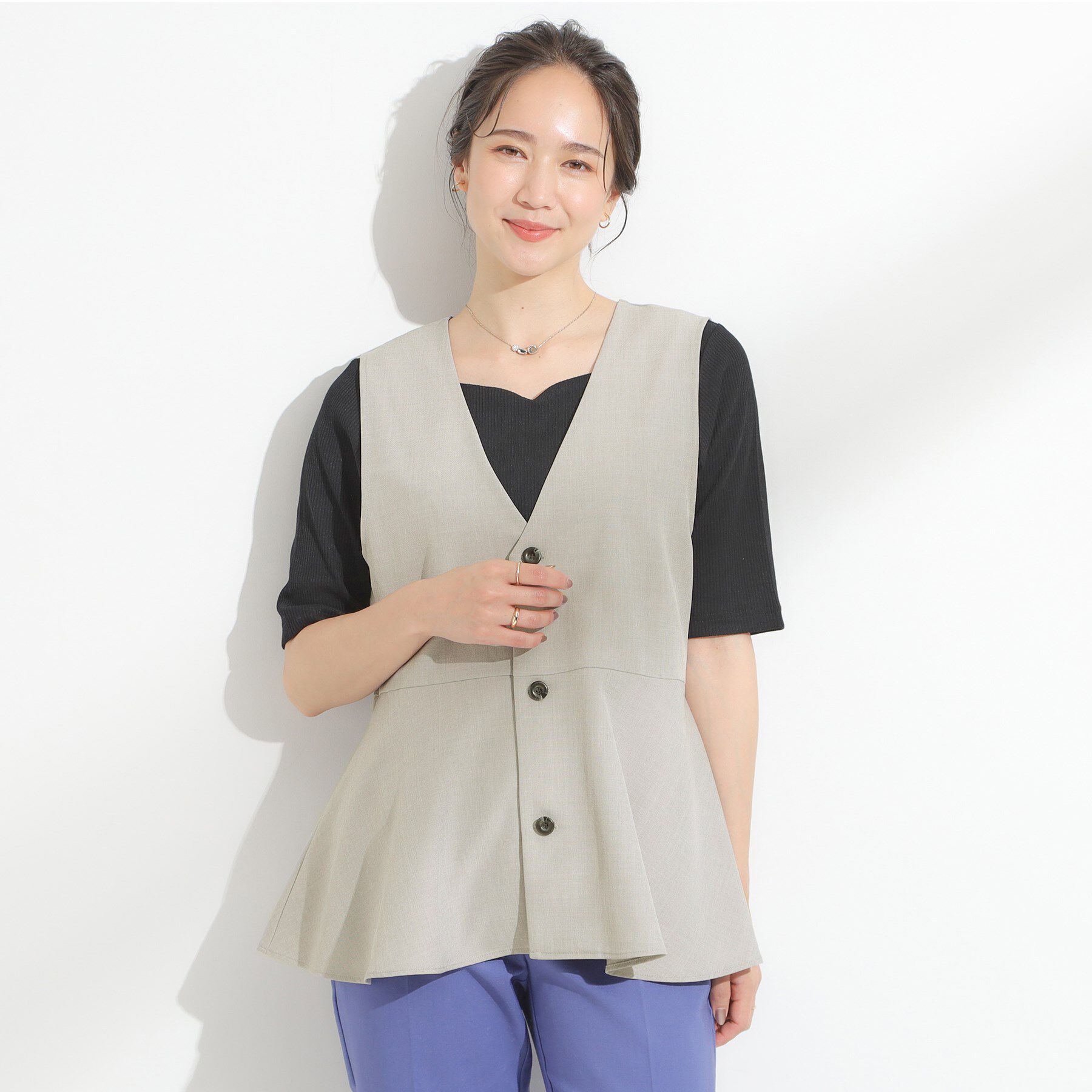 SHOO･LA･RUE「【S-LL/セットアップ可/洗濯後しわになりにくい】ペプラムジレ」|ベスト・ジレ|