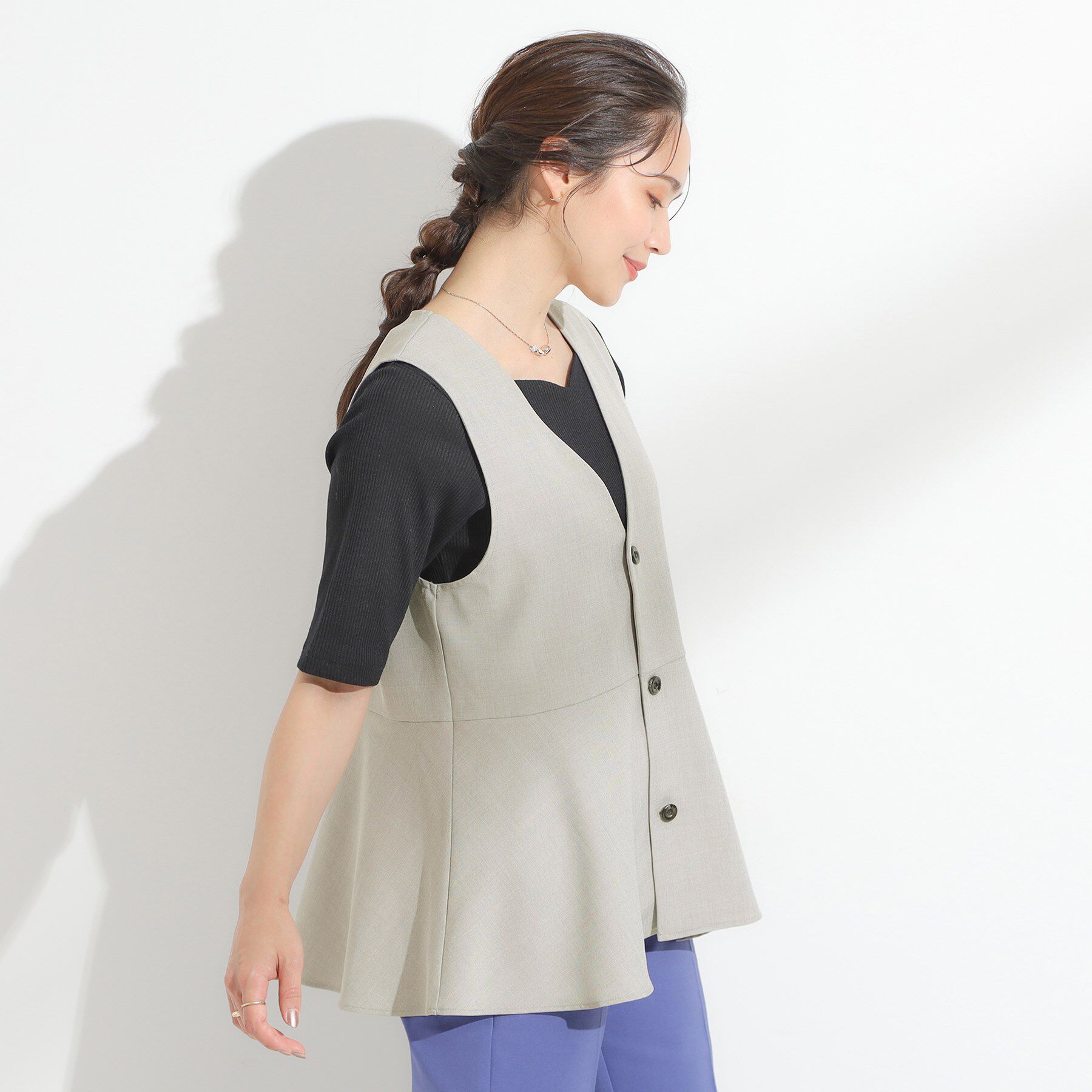 SHOO･LA･RUE「【S-LL/セットアップ可/洗濯後しわになりにくい】ペプラムジレ」|ベスト・ジレ|