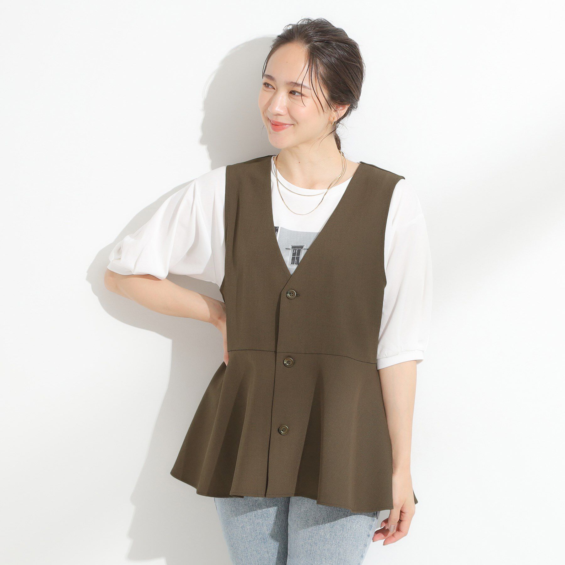 SHOO･LA･RUE「【S-LL/セットアップ可/洗濯後しわになりにくい】ペプラムジレ」|ベスト・ジレ|