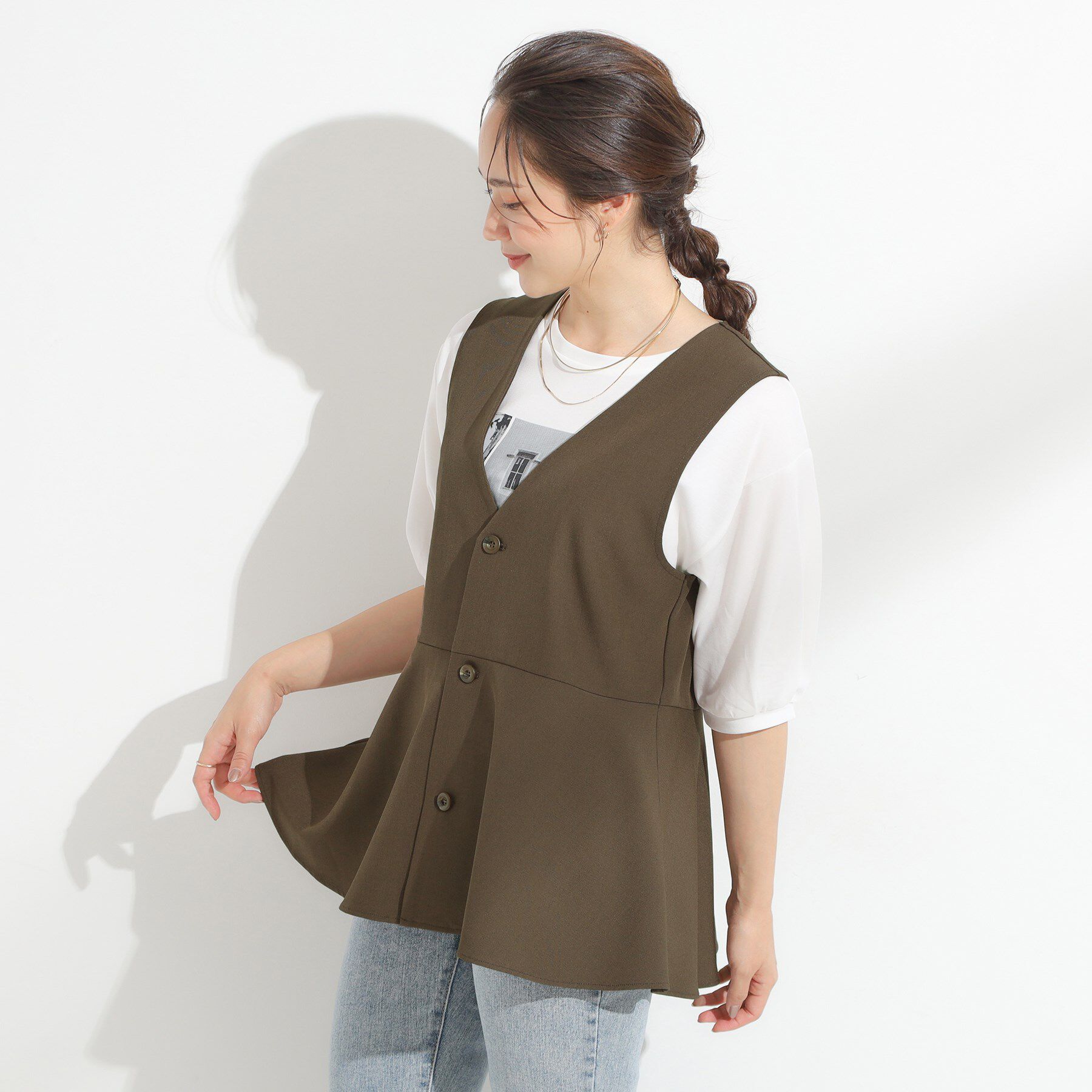 SHOO･LA･RUE「【S-LL/セットアップ可/洗濯後しわになりにくい】ペプラムジレ」|ベスト・ジレ|