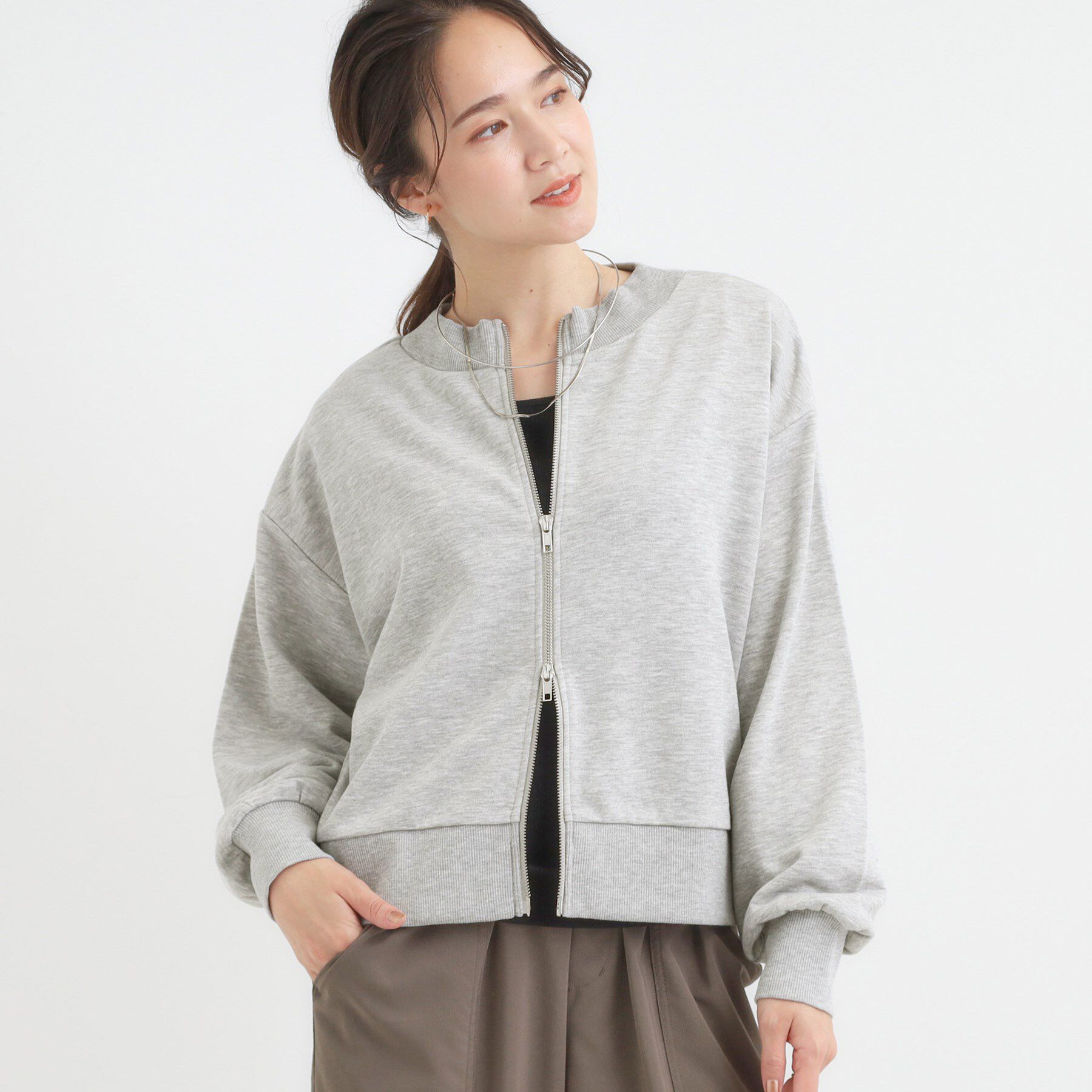 SHOO･LA･RUE「【前後2WAY】ボートネックダブルジップカーディガン」|カーディガン|ライトグレー(011