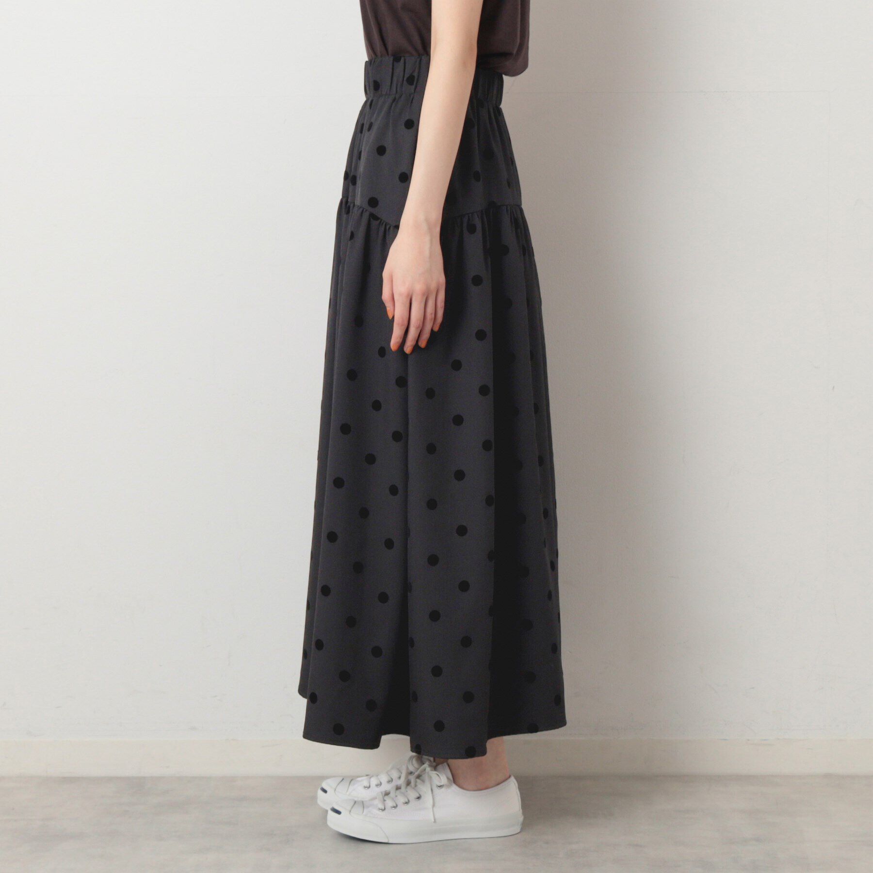 Dessin「【ウエストゴム・洗える】フロッキードットティアードスカート」|スカート|