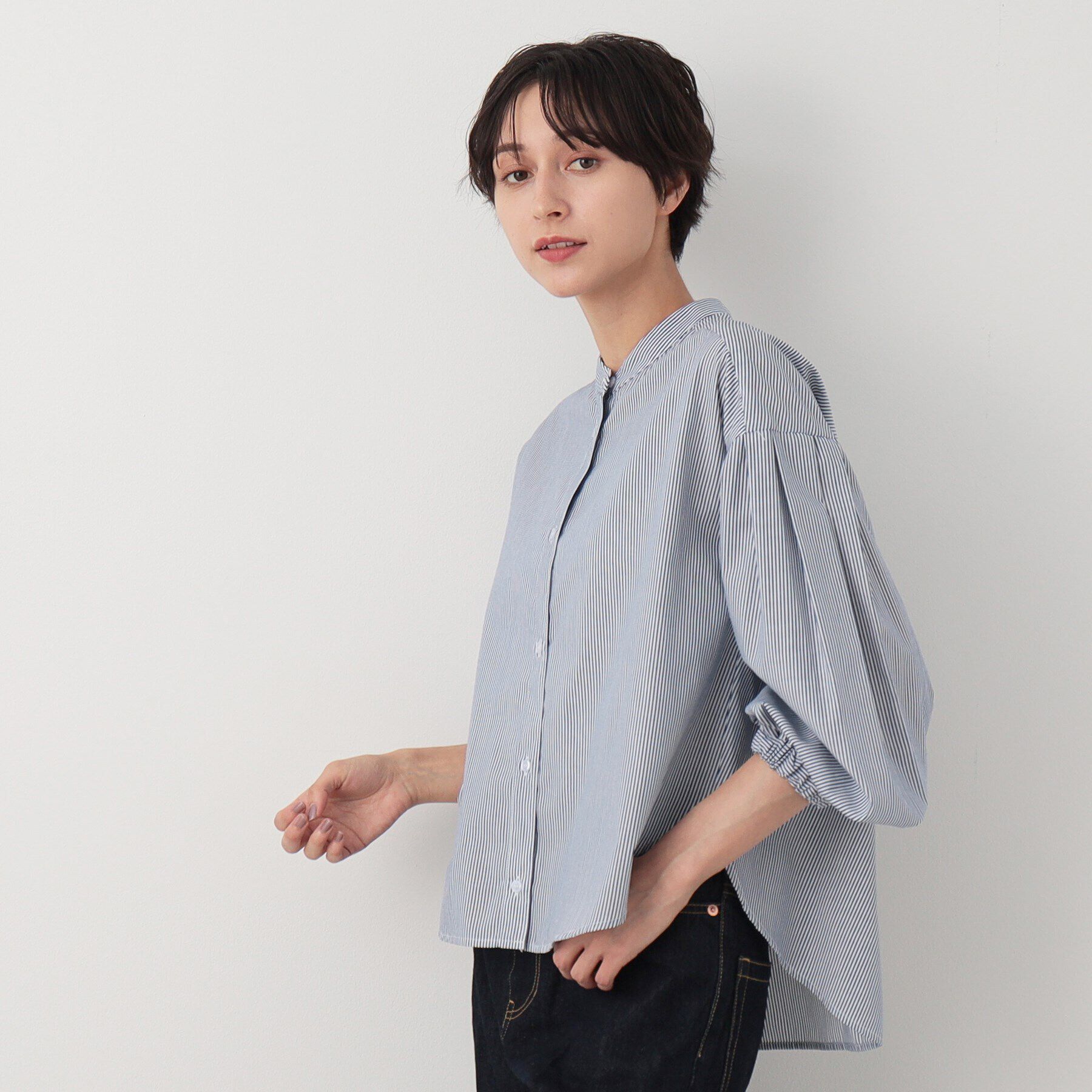 Dessin「【洗える】バルーンスリーブバンドカラーシャツ（XS～L）」|シャツ・ブラウス|