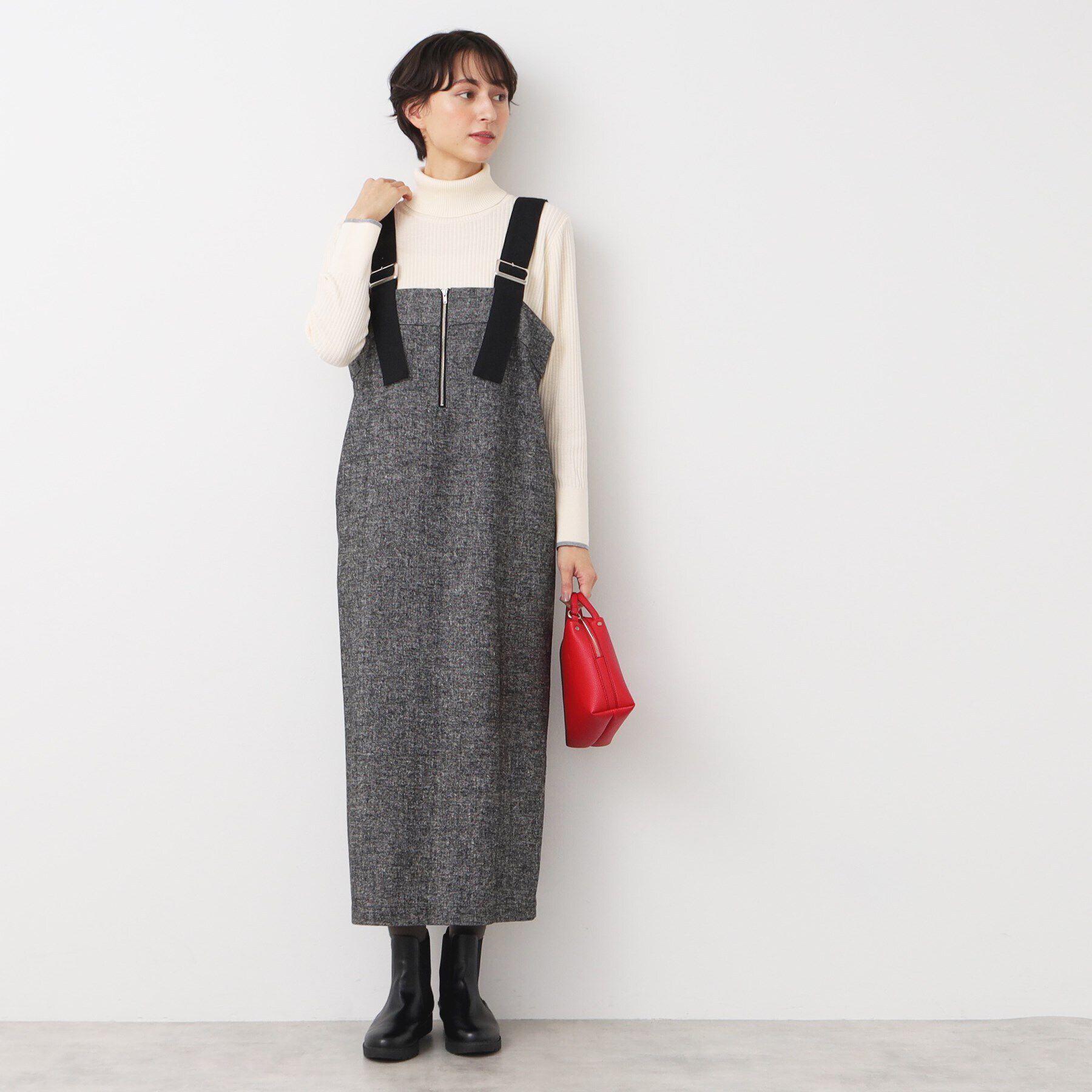 Dessin「【洗える】ツイードジャンパースカート」|ワンピース|ブラック(519)