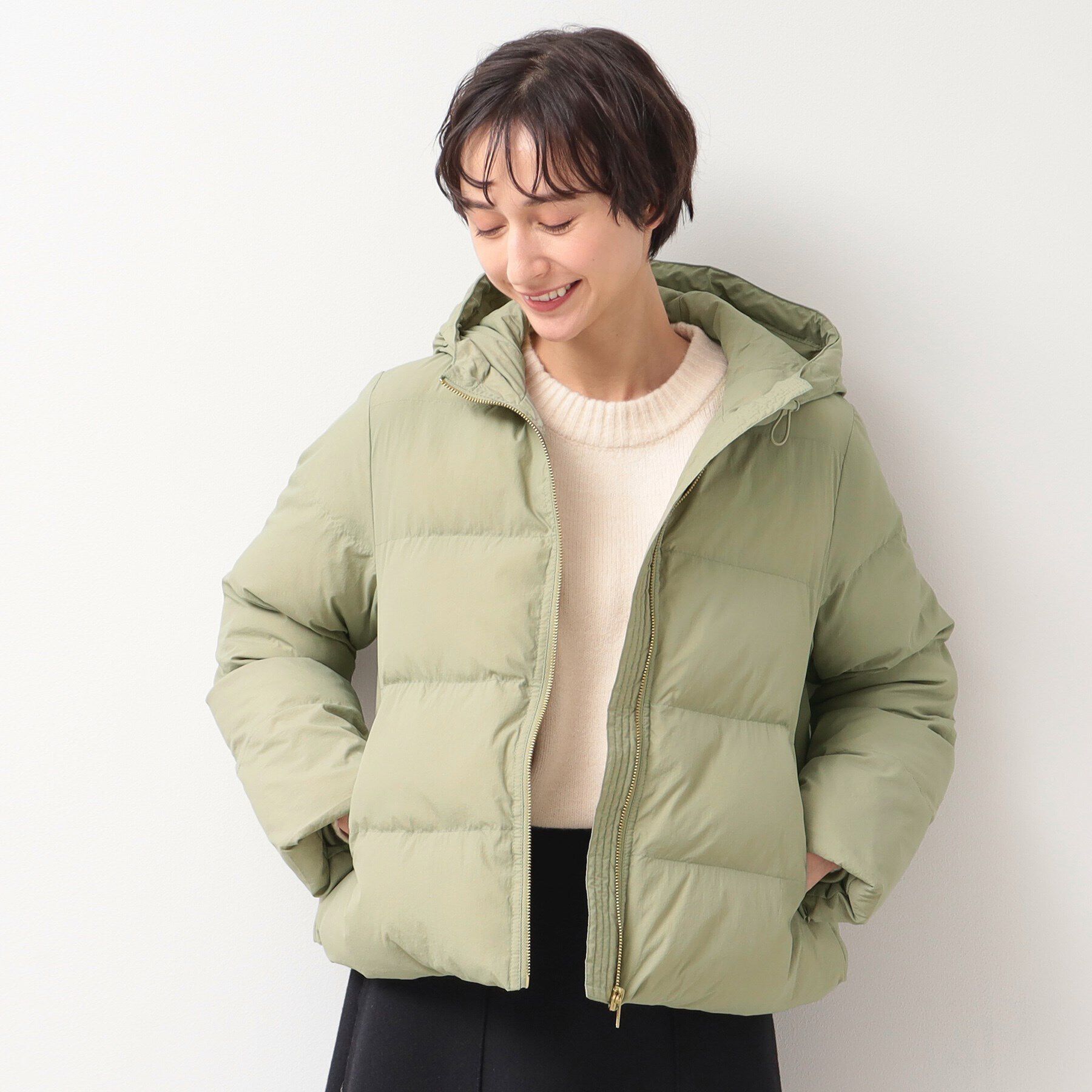 Dessin「フード付き中綿ショートコート」|ダウン|オリーブグリーン(0