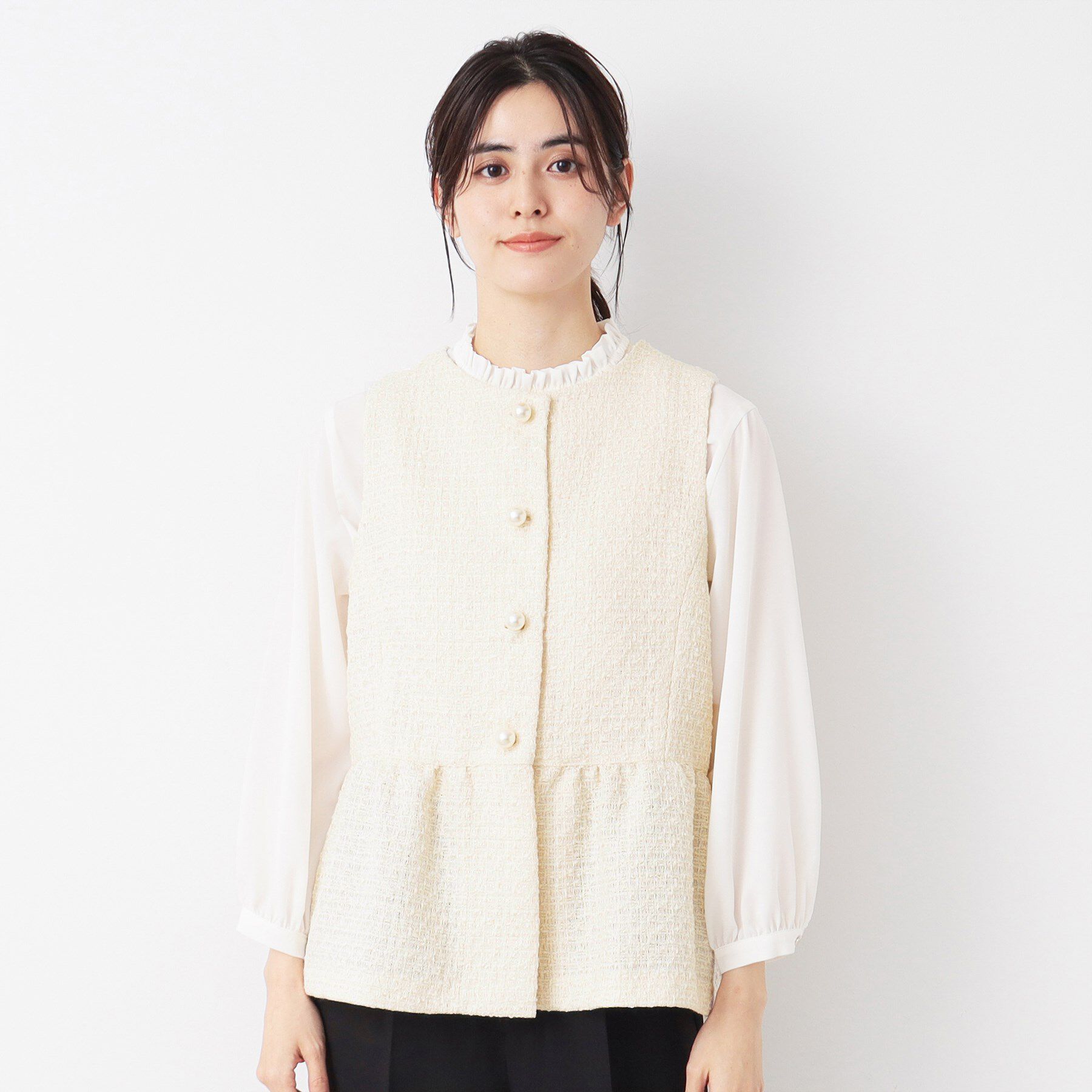 Dessin「【入卒/セレモニー】パール調ボタン付きペプラムツイードジレ」|ベスト・ジレ|