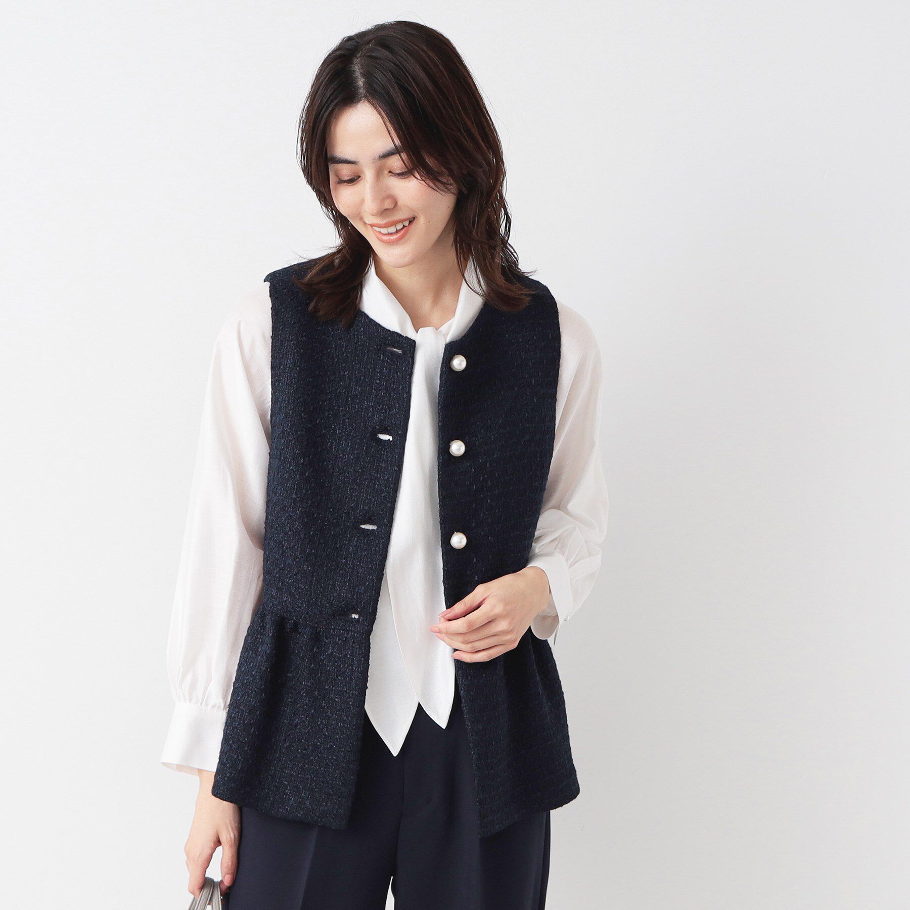 Dessin「【入卒/セレモニー】パール調ボタン付きペプラムツイードジレ」|ベスト・ジレ|