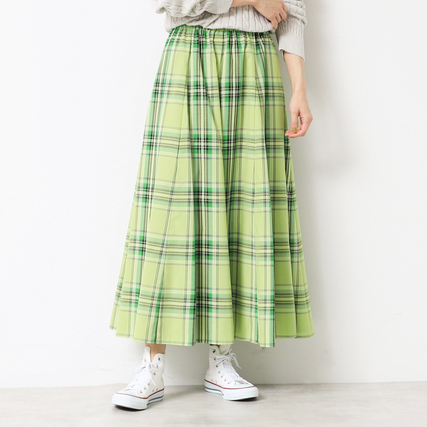 Dessin「【ウエストゴム・洗える】映えチェック柄スカート（XS～L）」|スカート|グリーン(225)