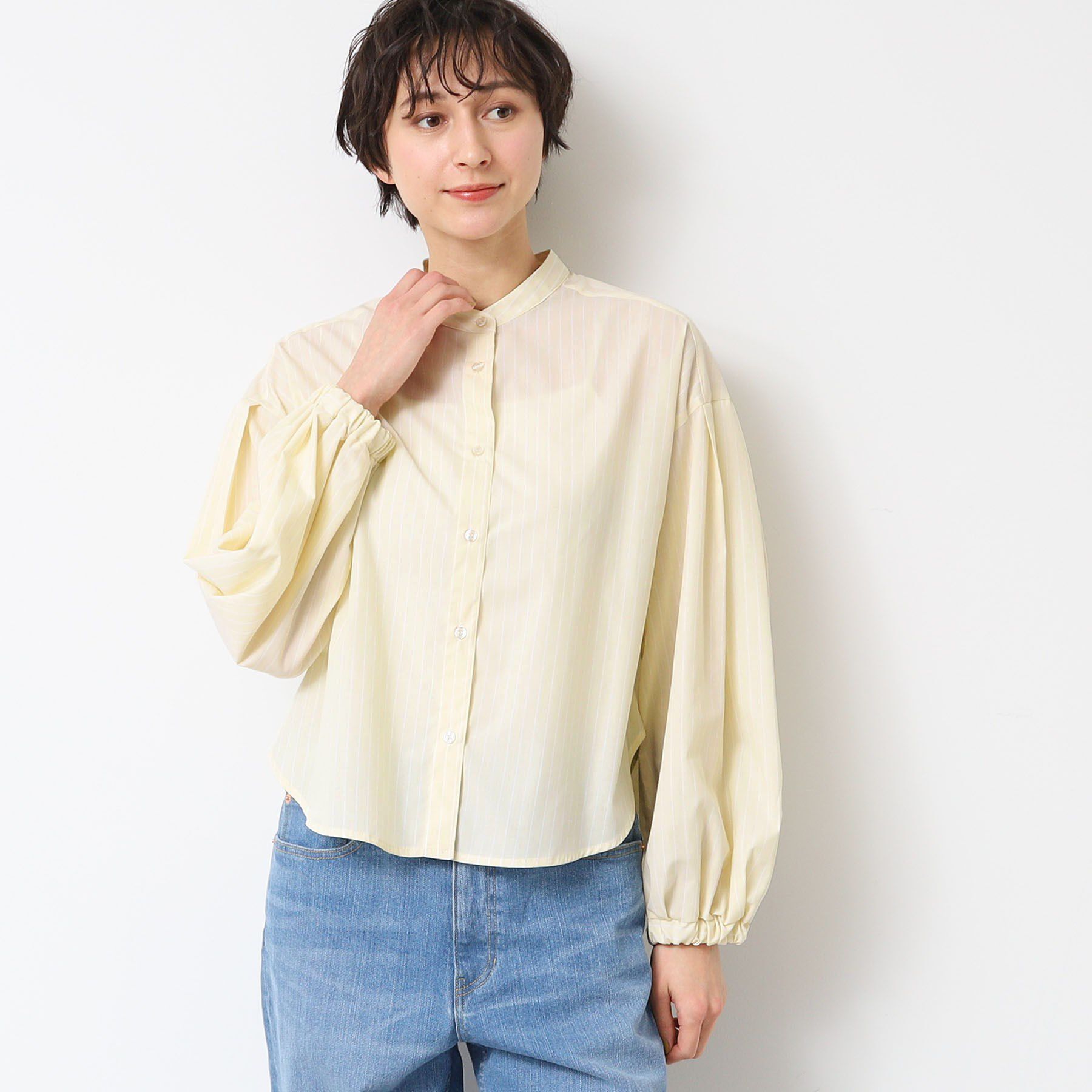 Dessin「【洗える】バンドカラーストライプシャツ（XS～L）」|シャツ・ブラウス|イエロー(331)