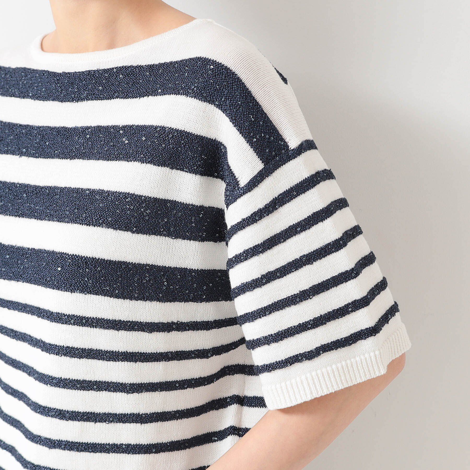 Dessin「【洗える】スパンコールラメボーダーニット」|ニット・セーター|