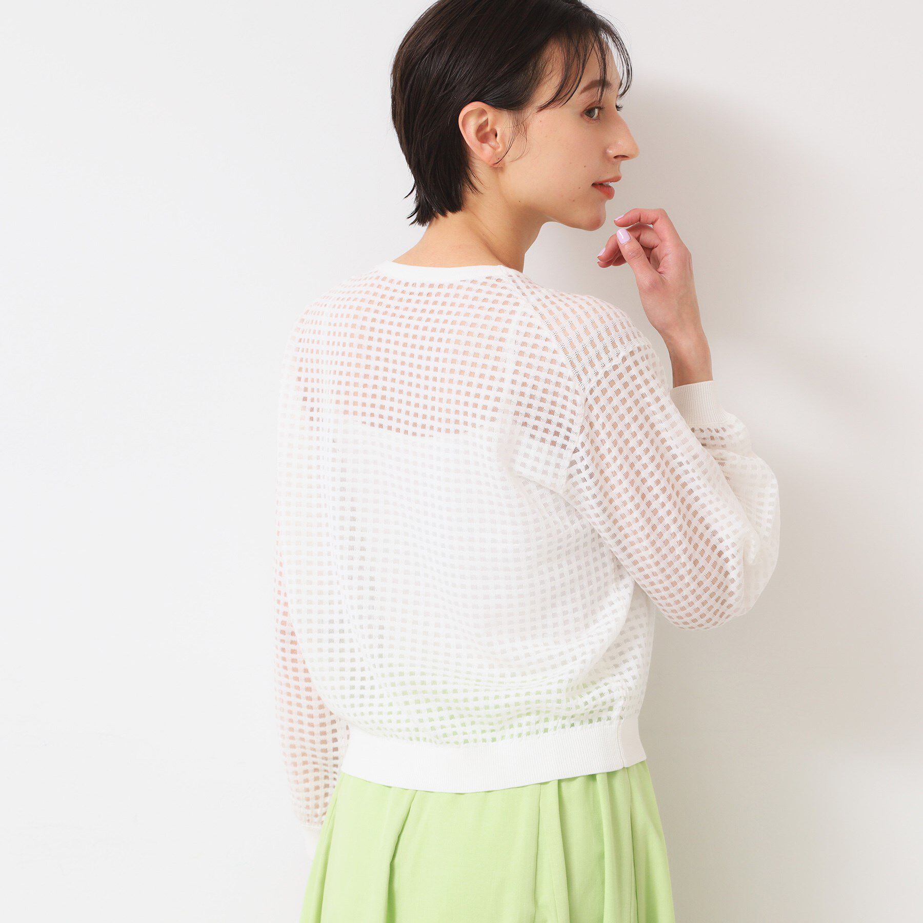 Dessin「【洗える】チェック柄シアーニット」|ニット・セーター|