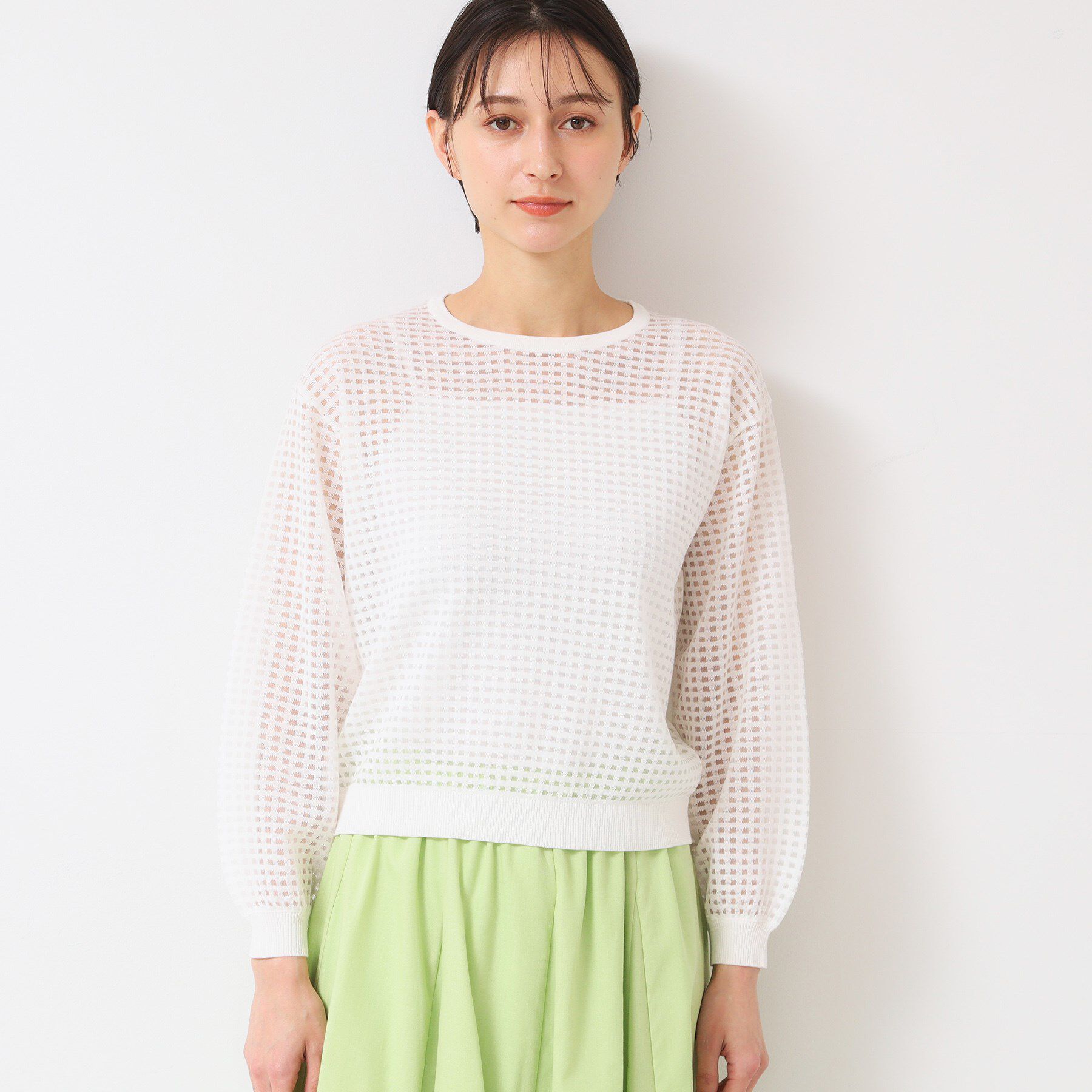 Dessin「【洗える】チェック柄シアーニット」|ニット・セーター|