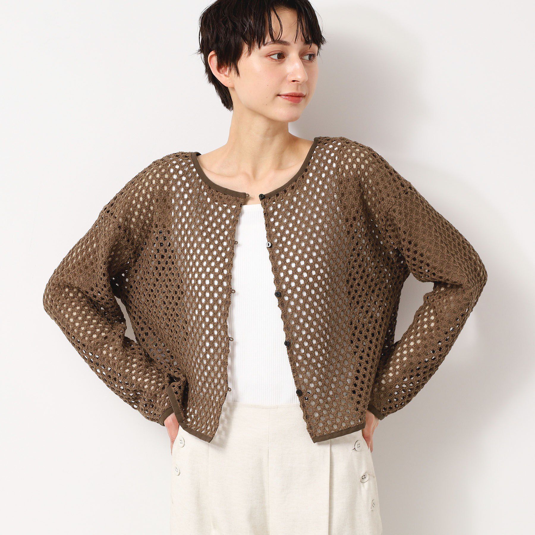 Dessin「【2WAY・セットアップ可能・洗える】メッシュレース」|カーディガン|ブラウン(043)