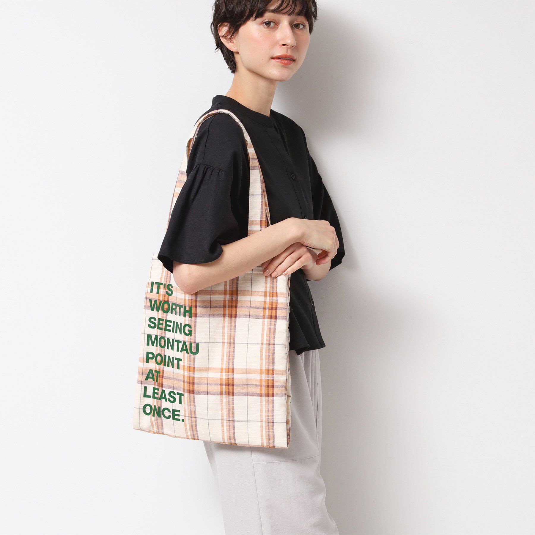 Dessin「【A4収納可・軽量】チェックトート」|トートバッグ|キャメルブラウン(2