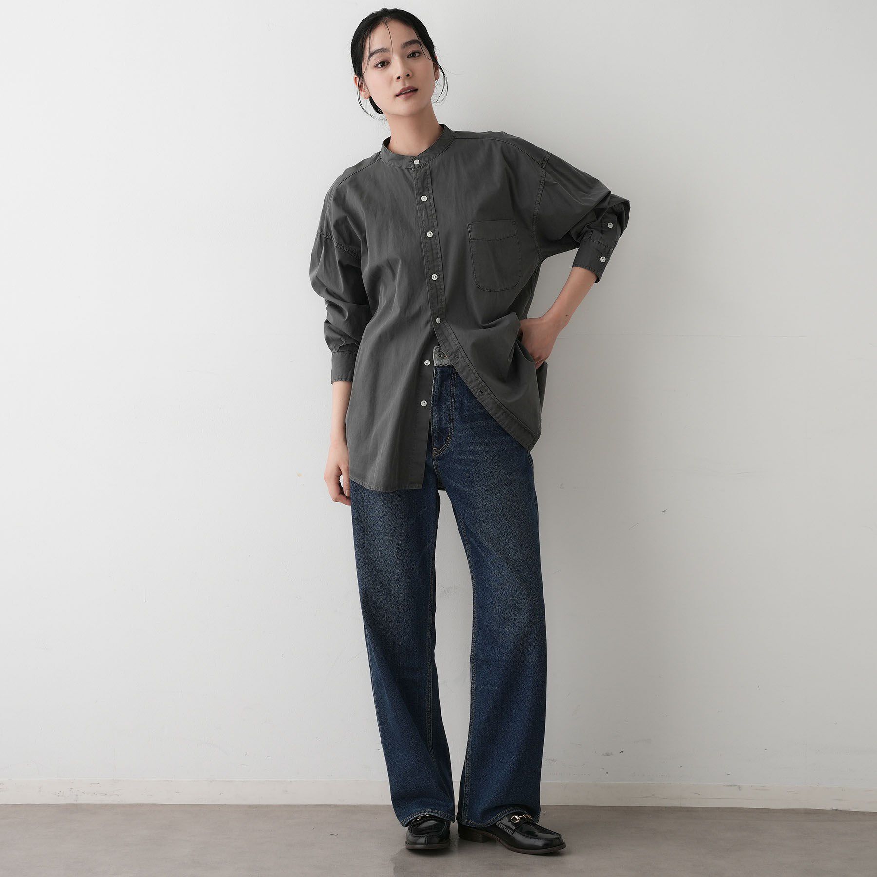 Dessin「【洗える】ピグメントバンドカラーシャツ」|シャツ・ブラウス|