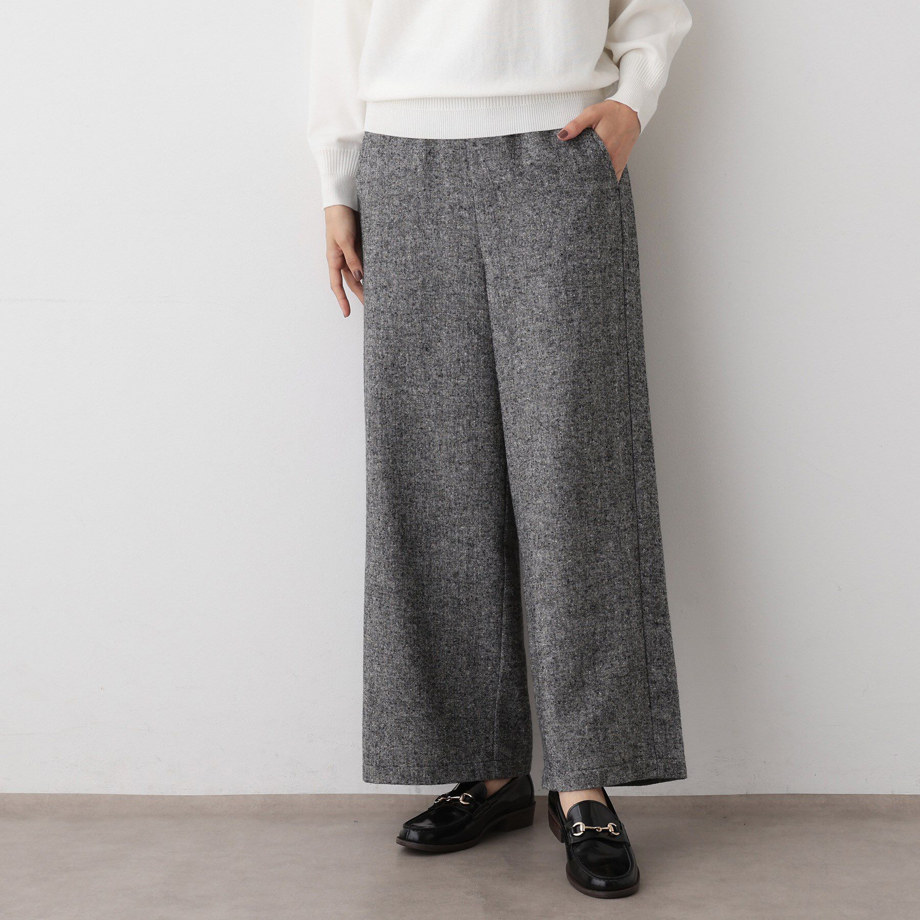 Dessin「【洗える/後ろゴム】ツイードワイドパンツ」|その他|ブラック(519)