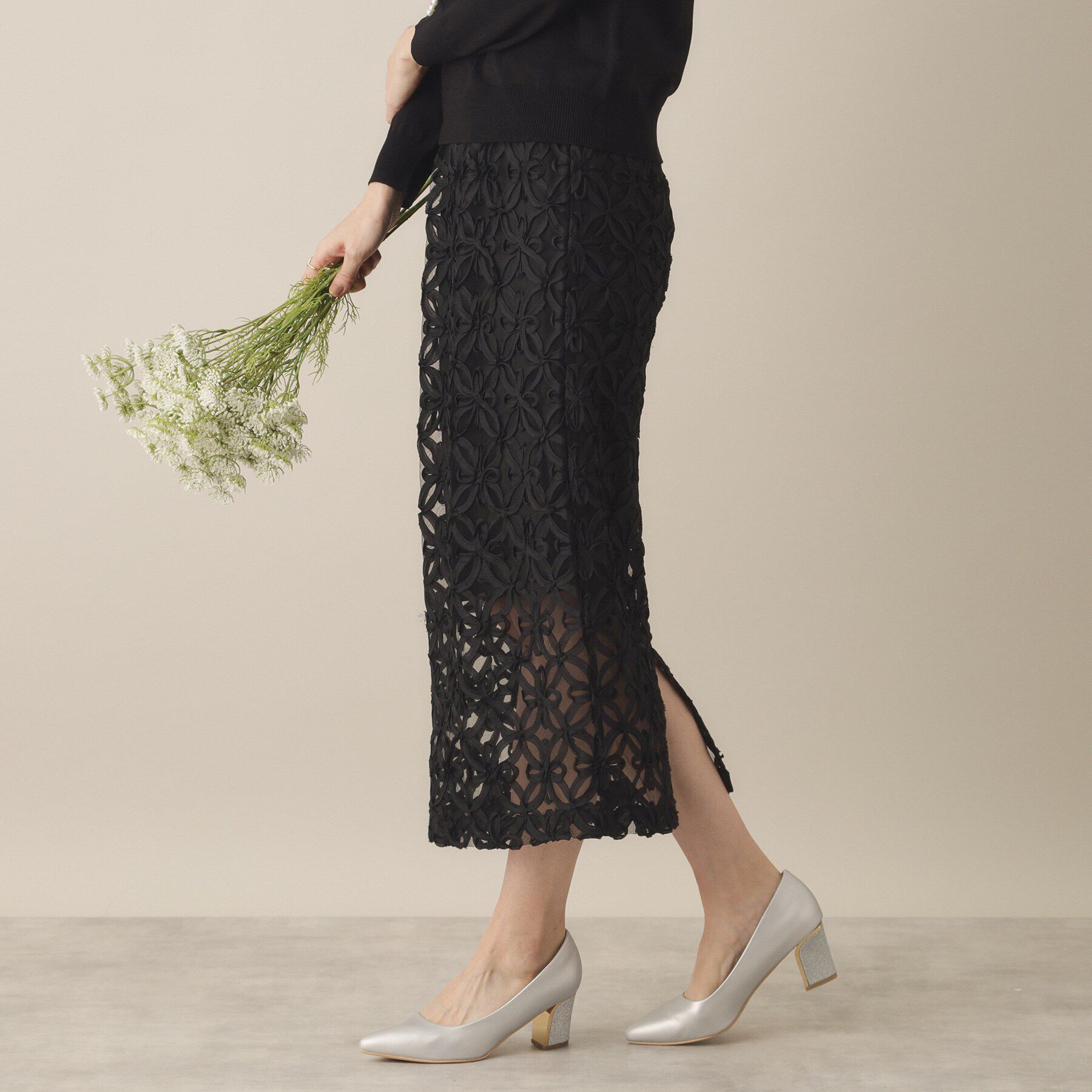 ITS&rsquo;DEMO「【手洗い可／ウエスト総ゴム】花チュールタイトスカート」|スカート|