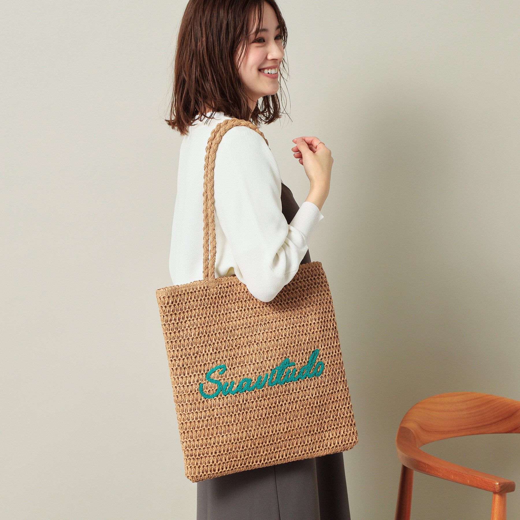 ITS&rsquo;DEMO「雑材サガラ刺繍フラットトート」|トートバッグ|