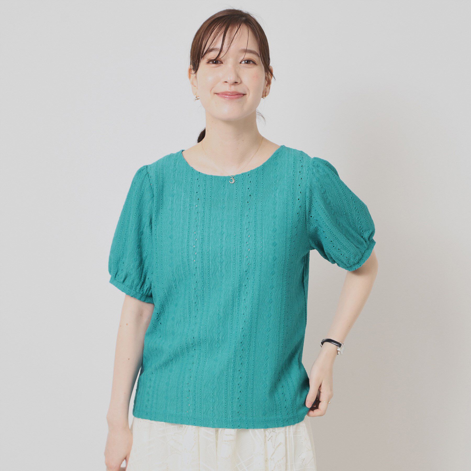 ITS&rsquo;DEMO「【手洗い可】レーシーふくれジャカードプルオーバー」|Tシャツ・カットソー|グリーン(022)