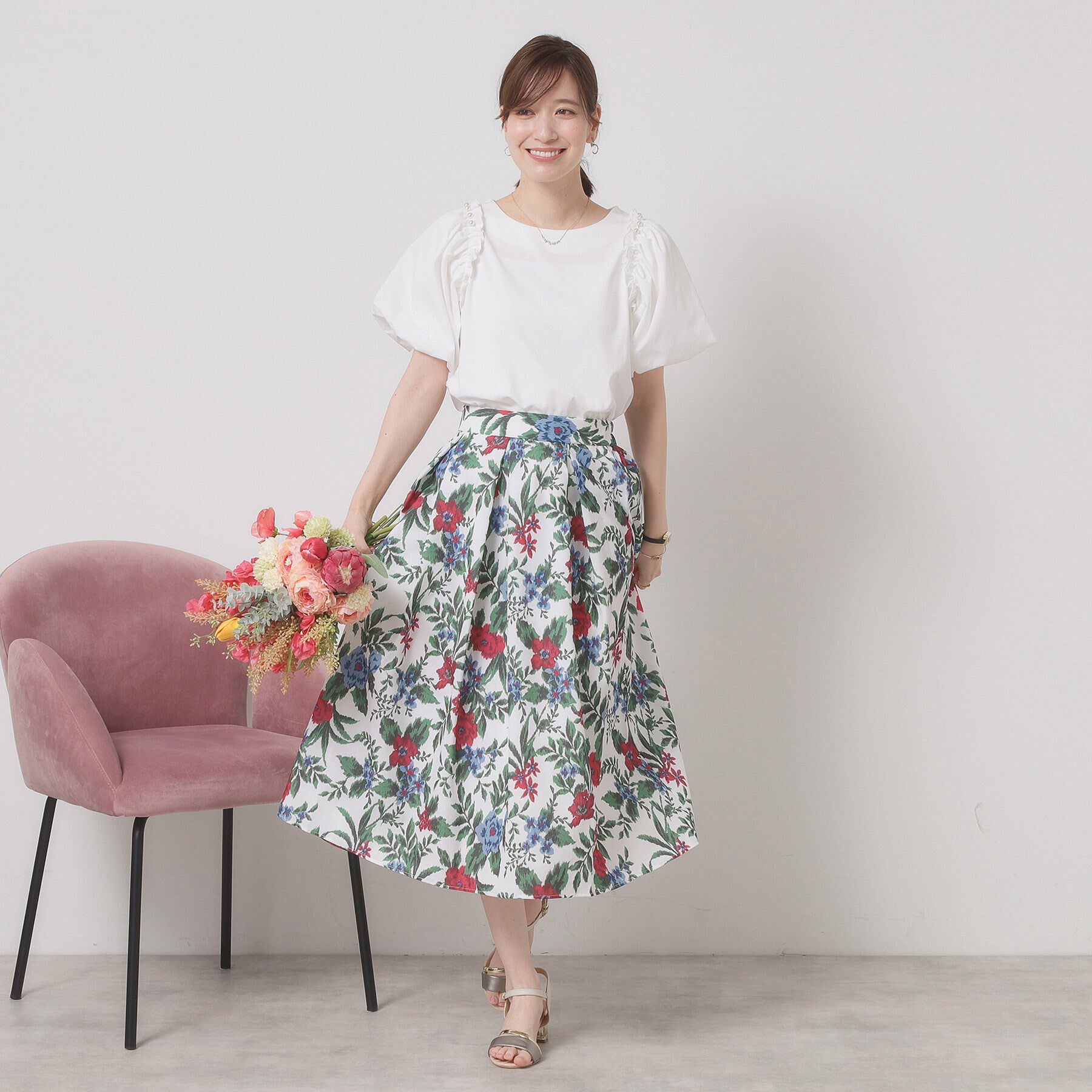 ITS&rsquo;DEMO「【清涼感／ウエストゴム／手洗い可】花柄麻調スカート」|スカート|