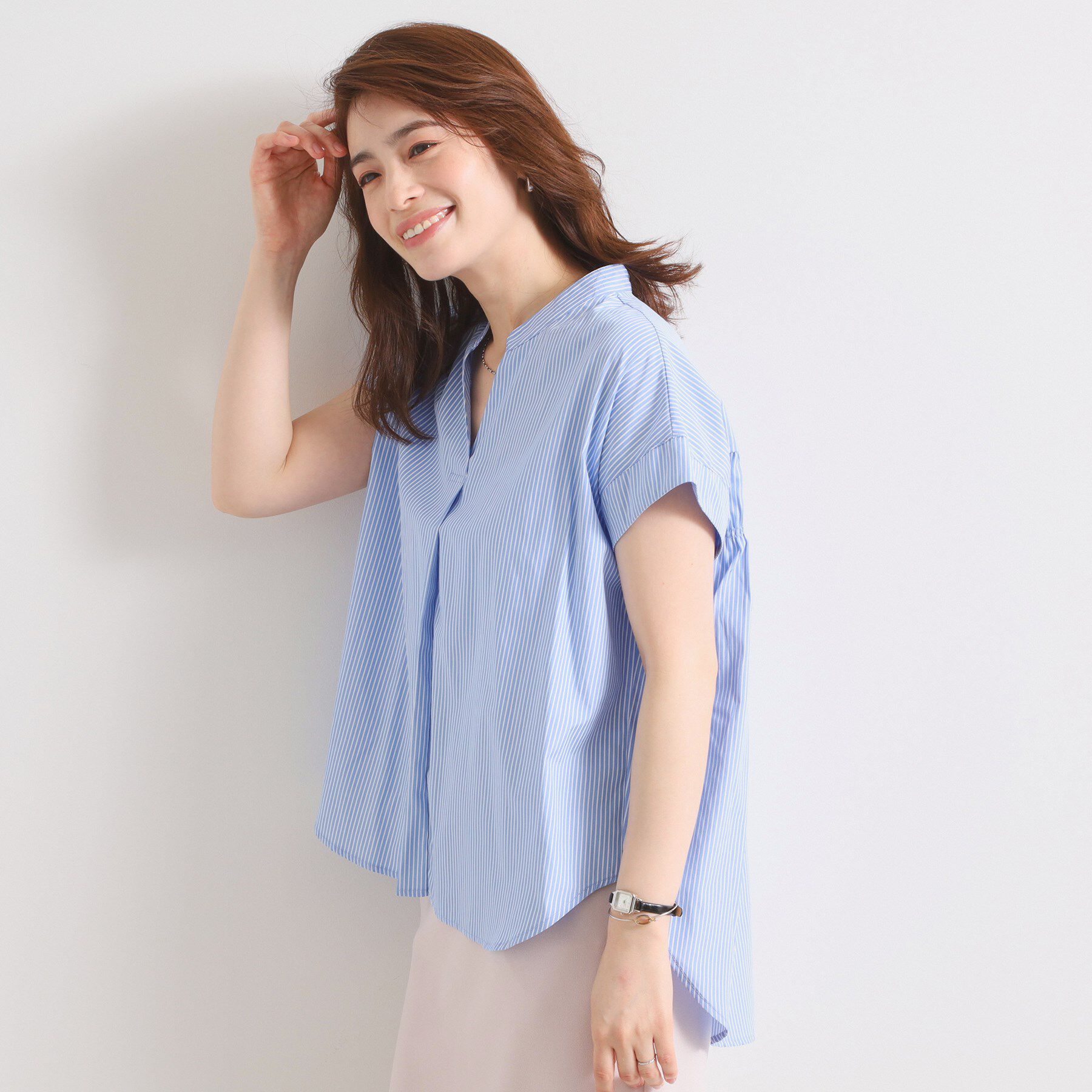 ITS&rsquo;DEMO「【接触冷感／手洗い可】ストライプバックギャザーブラウス」|シャツ・ブラウス|