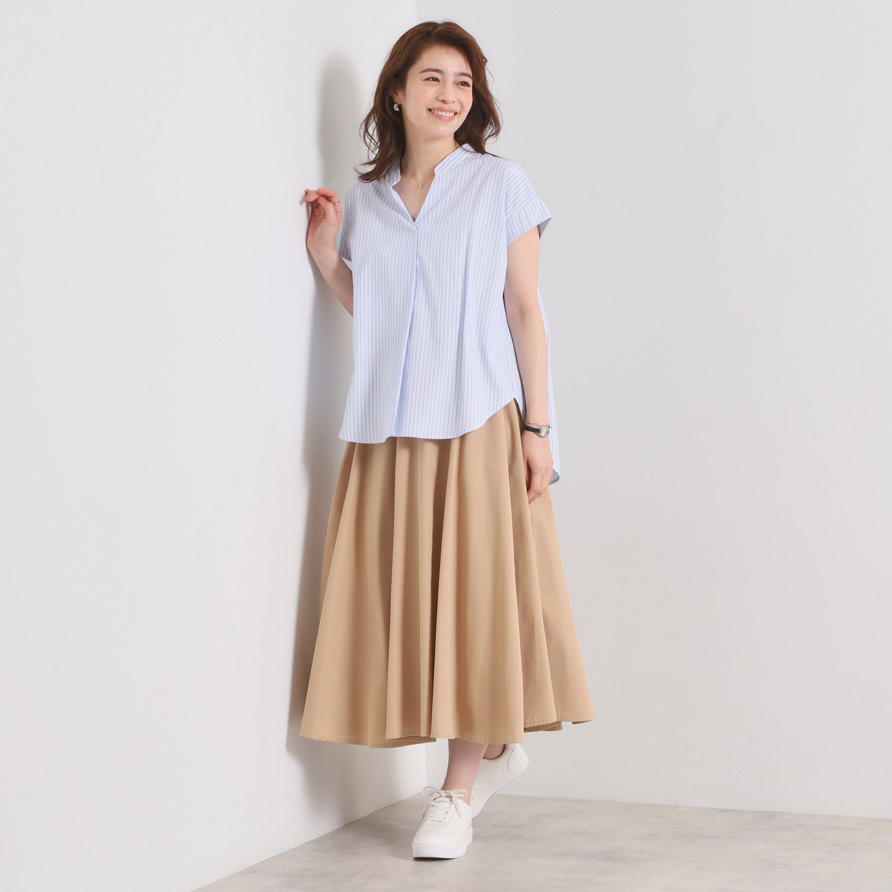 ITS&rsquo;DEMO「【接触冷感／手洗い可】ストライプバックギャザーブラウス」|シャツ・ブラウス|