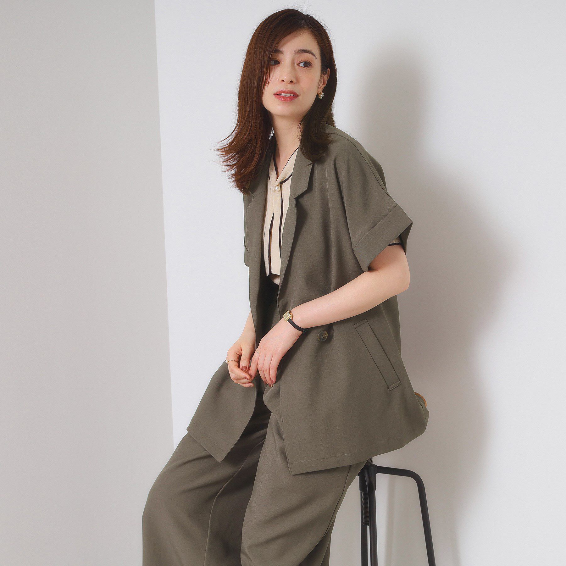 ITS&rsquo;DEMO「【手洗い可／セットアップ可】5分袖ジャケット」|テーラードジャケット|