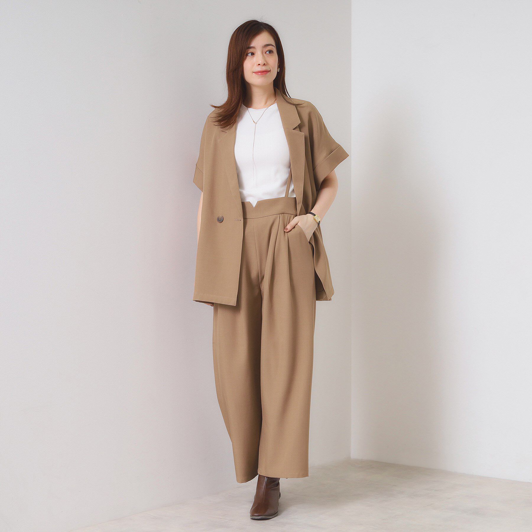 ITS&rsquo;DEMO「【手洗い可／セットアップ可】5分袖ジャケット」|テーラードジャケット|