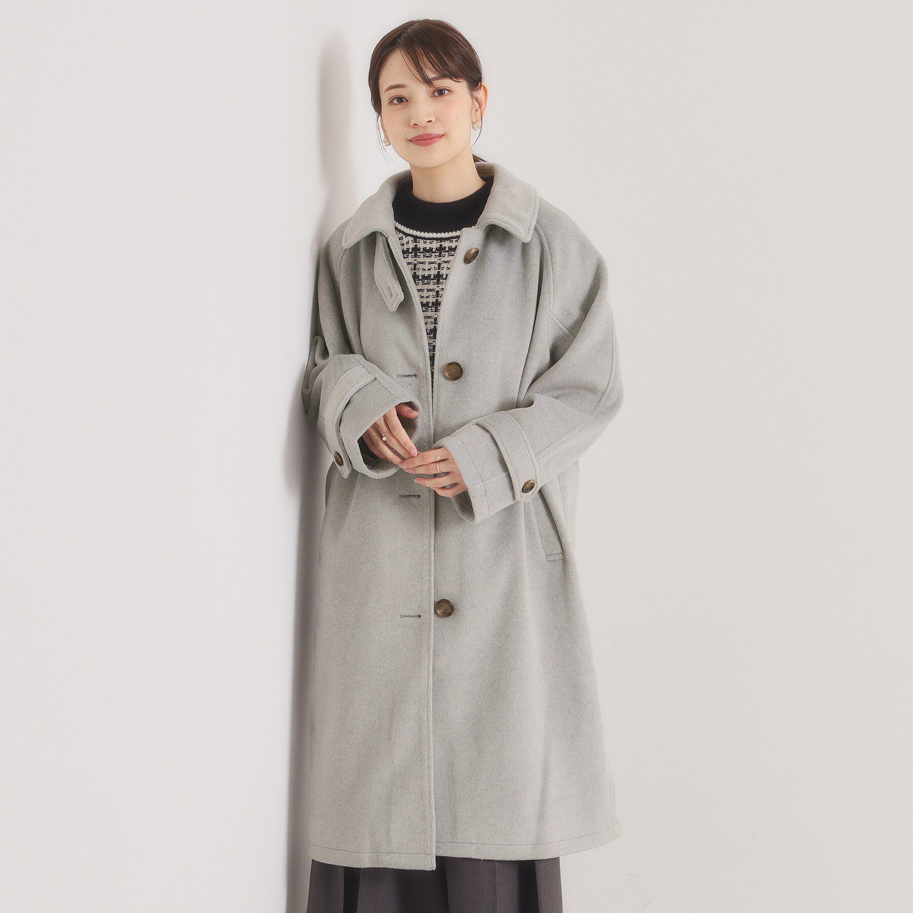 ITS&rsquo;DEMO「モッサ風ロングコート」|ステンカラーコート|グレー(012)