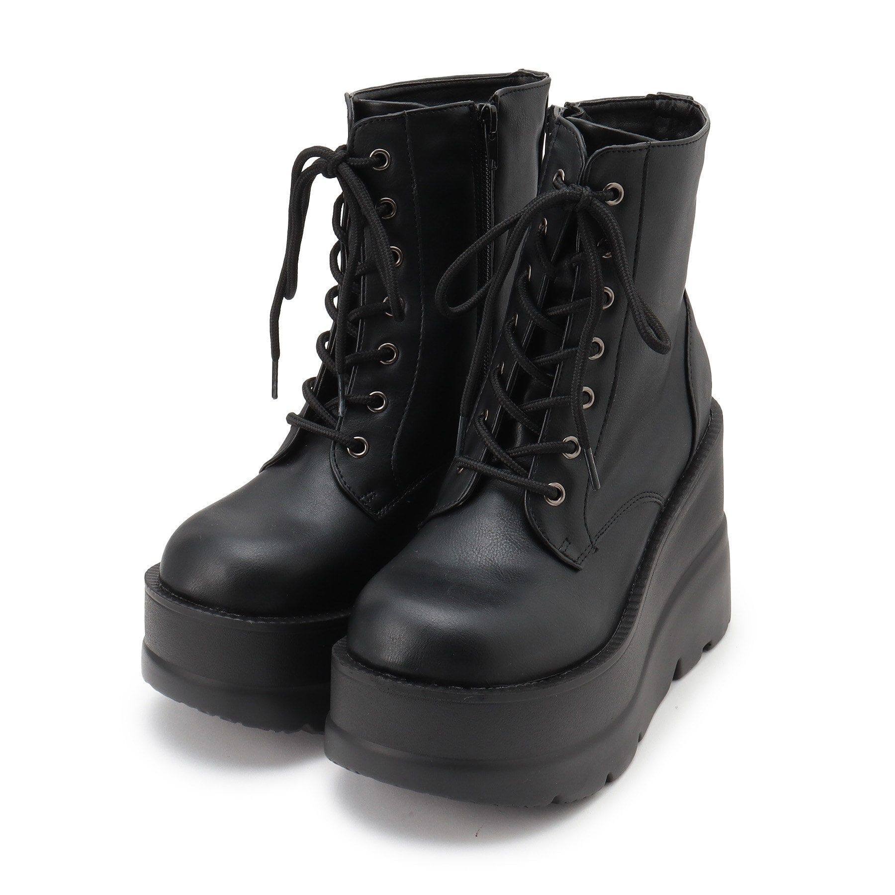 csT&P「厚底レースアップブーツ」|ショートブーツ|ﾌﾞﾗｯｸ(019)