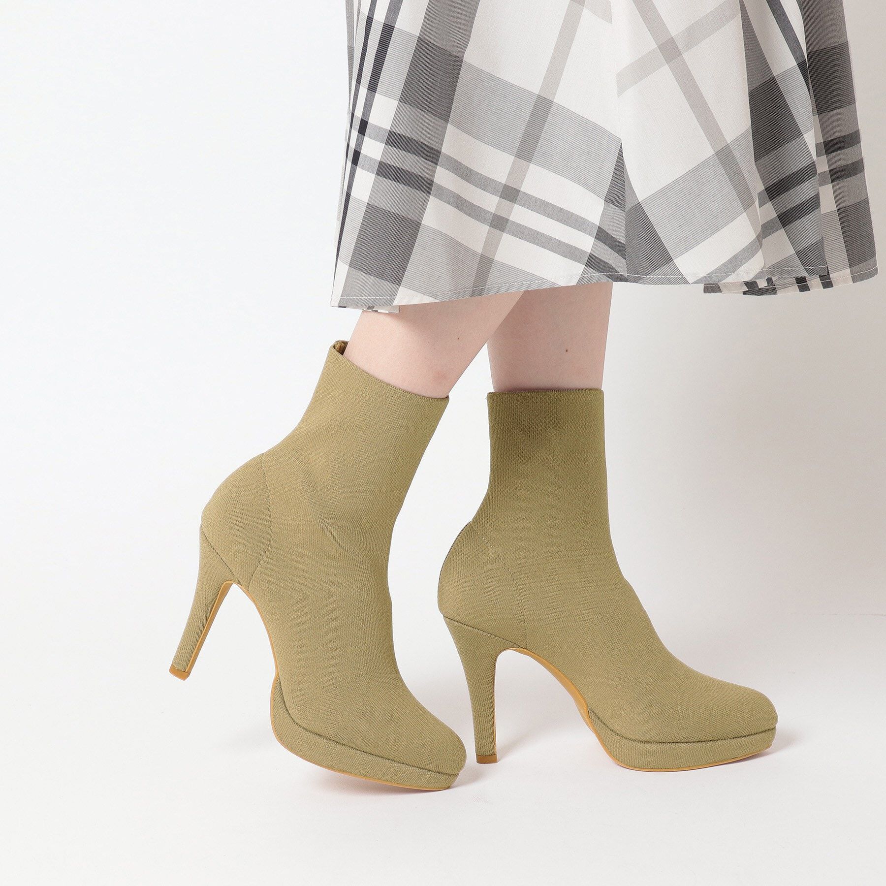 ESPERANZA「アーモンドトゥヒールストレッチニットショートブーツ 24SS」|ショートブーツ|