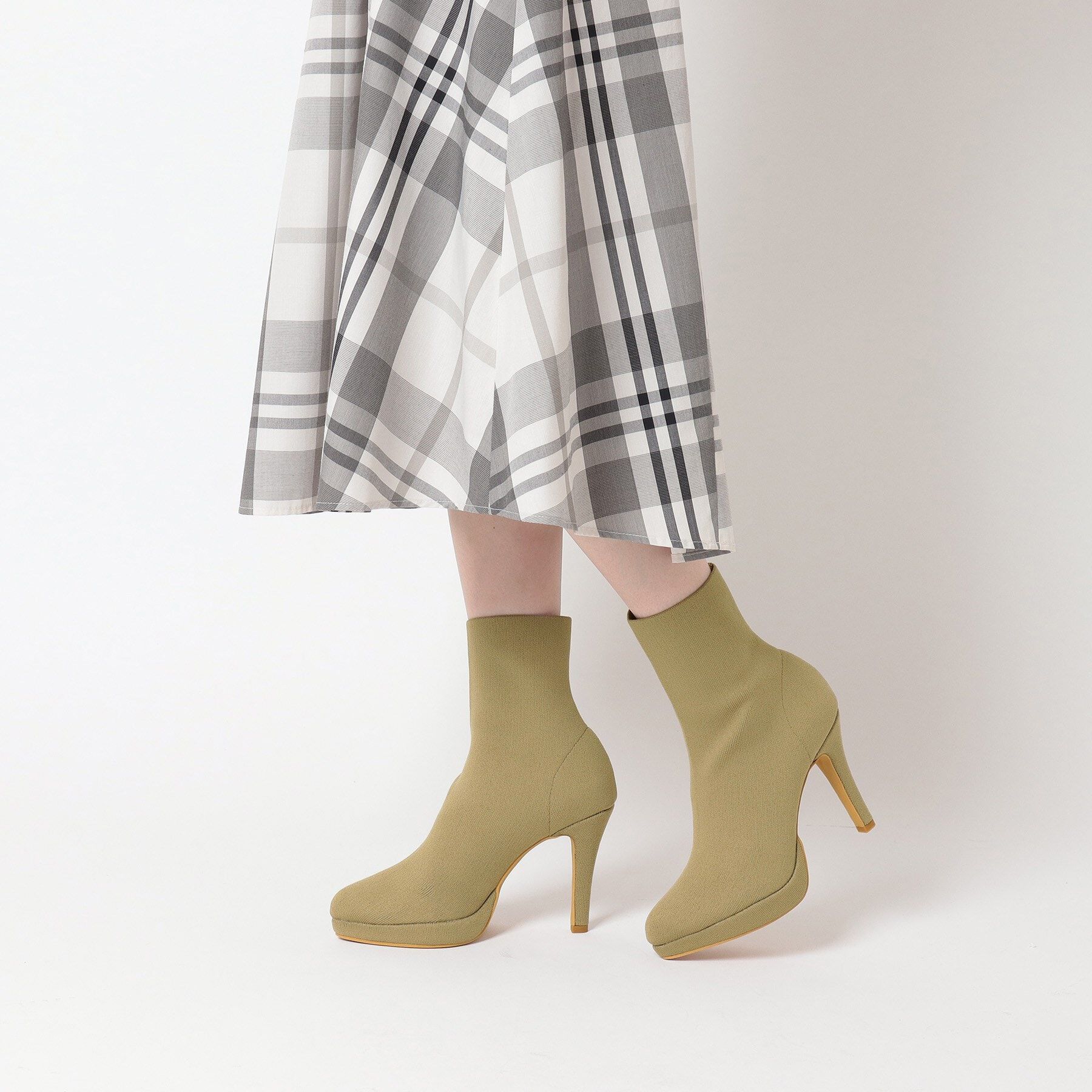 ESPERANZA「アーモンドトゥヒールストレッチニットショートブーツ 24SS」|ショートブーツ|