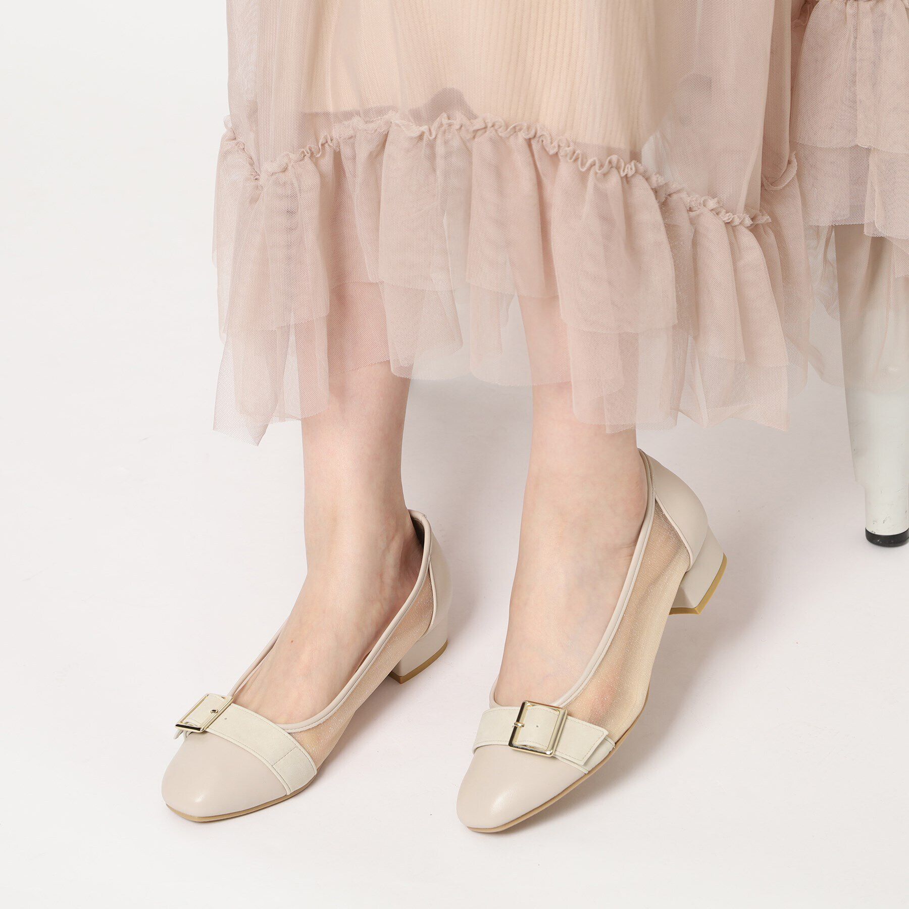 ESPERANZA「チュールバックルベルトフラットパンプス」|パンプス|
