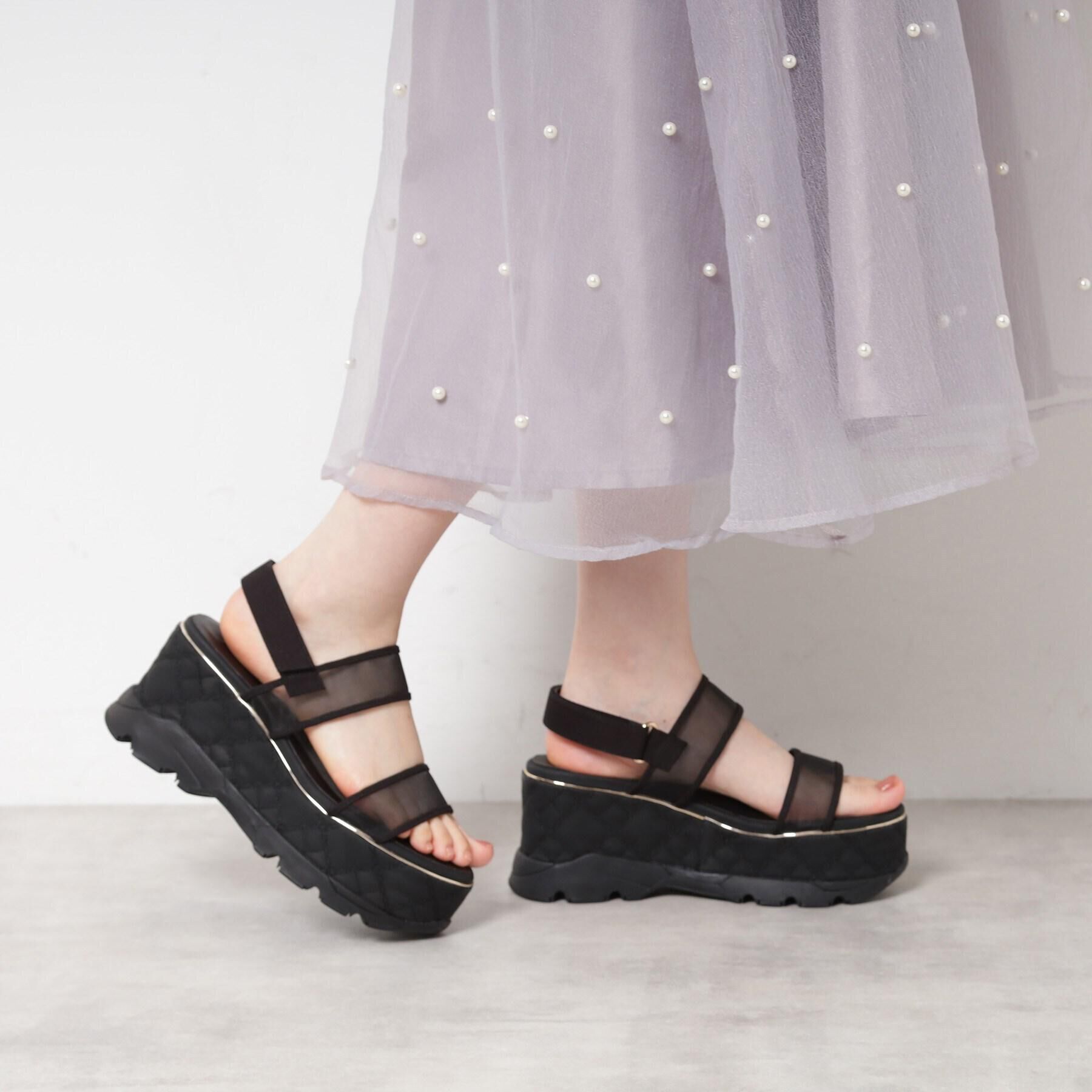 ESPERANZA「キルティング厚底スポサン」|サンダル|ブラック(319)