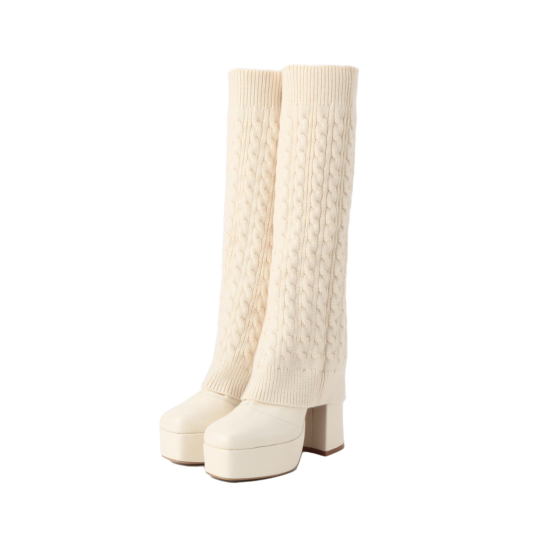 ESPERANZA「【ラク盛り／ロングブーツ】リピーター続出／脚長美脚 スクエアニットカバー付きロングブーツ」|ショートブーツ|